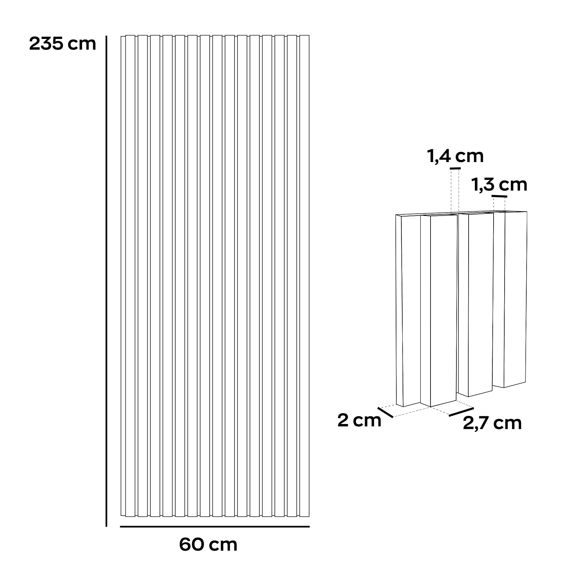 Mozart - Set di 2 pannelli fonoassorbenti decorativi in legno 235x60 cm, superficie totale 2,82 mq, beige