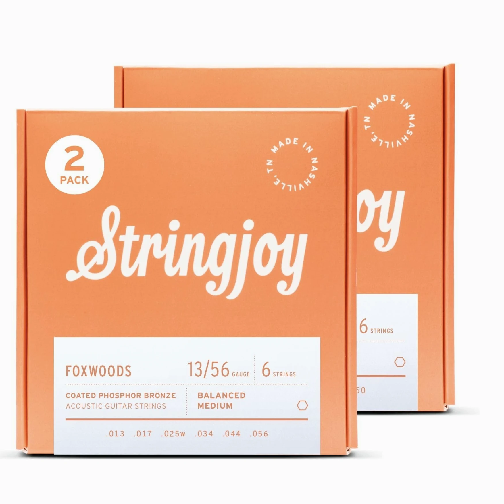 Stringjoy Corde per chitarra acustica bilanciate extra leggere rivestite in bronzo fosforoso 13-56, FW1356, tono e qualità del suono di lunga durata, set di 6 corde acustiche, confezione da 2