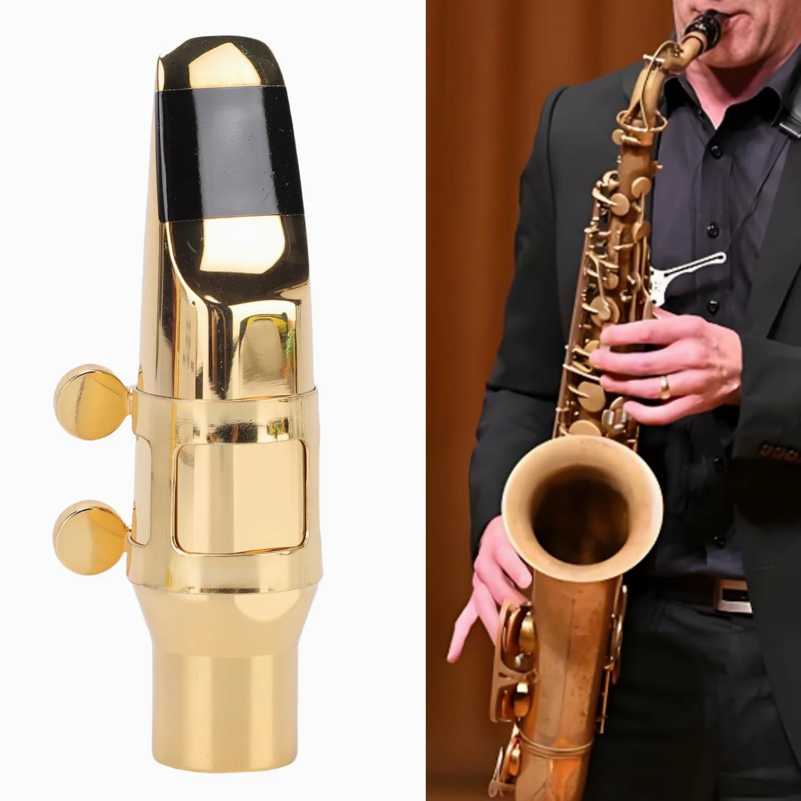 Bocchino Sassofono Alto Set C-6, Bocchino in Ottone Oro in Ottone con Legatura del Cappuccio e Borsa
