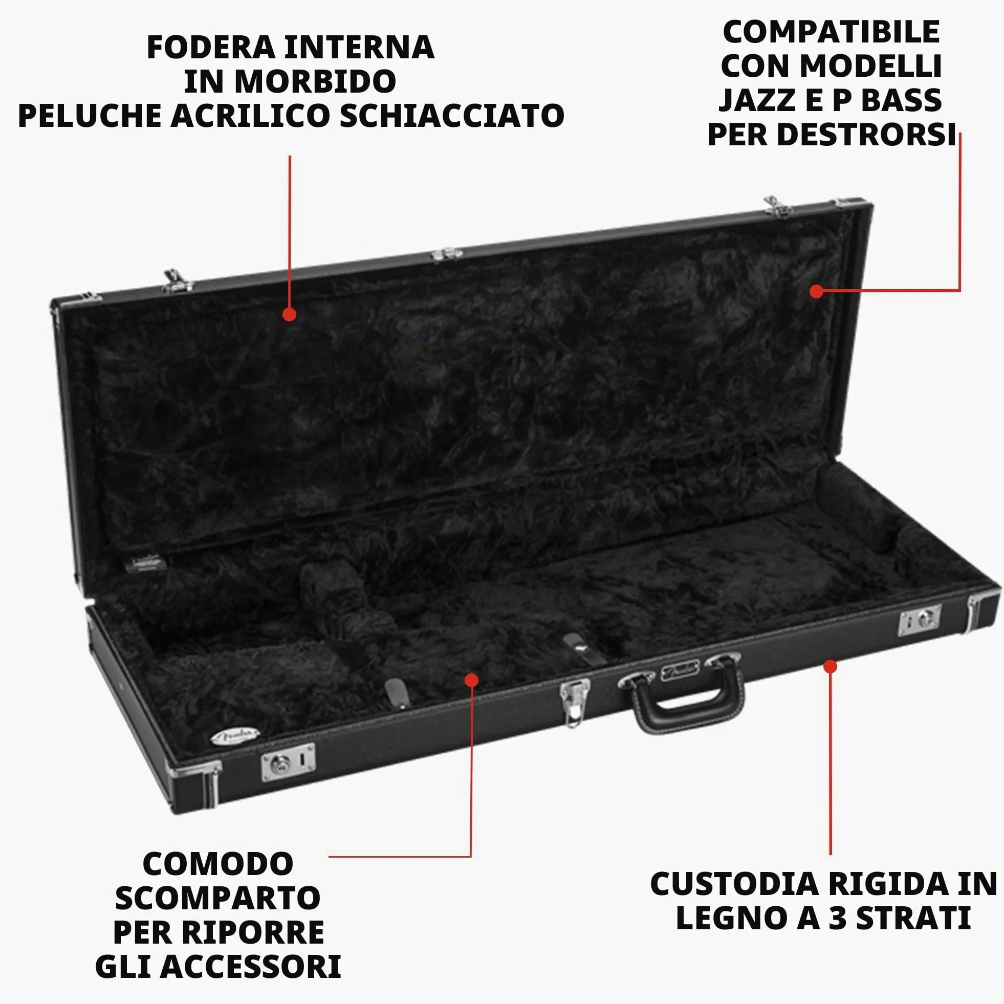 Fender Classic Series - Custodia per Precision Bass e Jazz Bass, Colore Nero