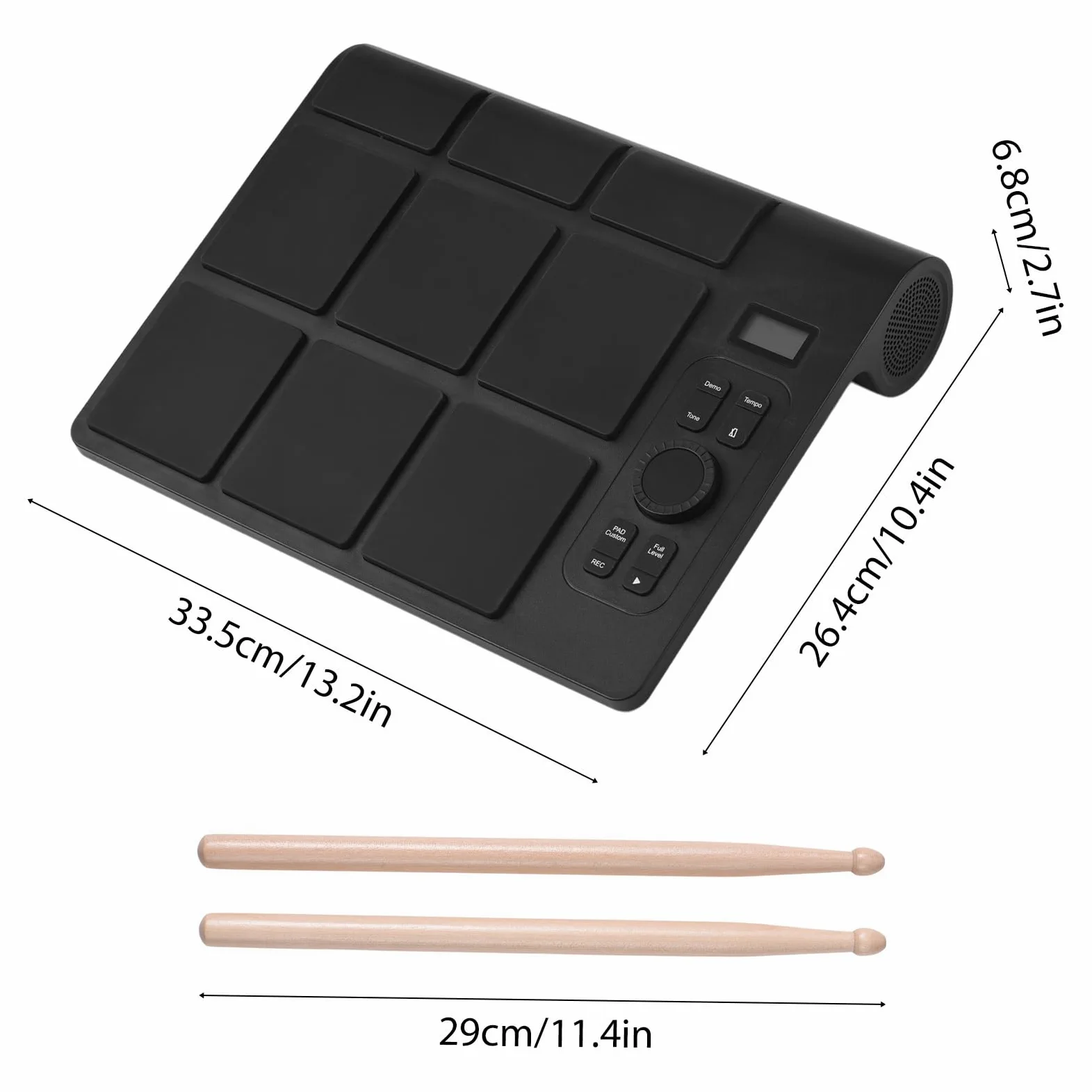 Batteria digitale portatile Batteria elettronica da tavolo Set di 9 pastiglie con 2 pedali 16 suoni di batteria Sensibilità regolabile Display LCD BT MIDI Connettività USB per pratica domestica Silent