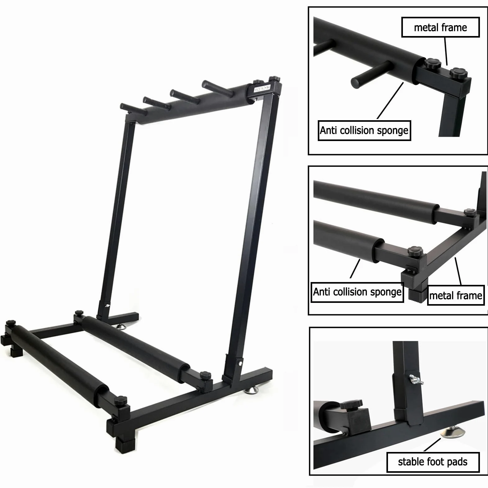 Espositore per chitarra, pieghevole, universale, per 3 chitarre, stabile e durevole, per chitarra acustica, elettrica, basso, facile da installare, nero