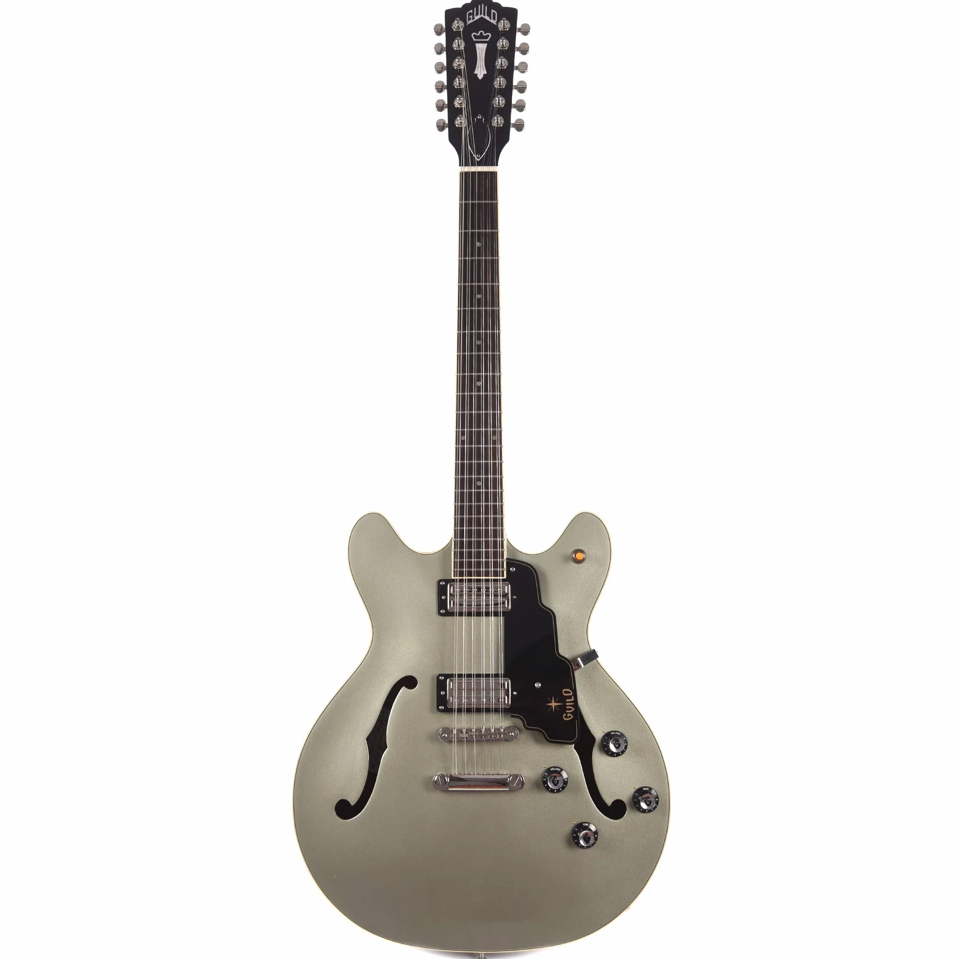 Guild Guitars Starfire IV ST Chitarra elettrica a 12 corde, corpo semi-cavo, in Shoreline Mist, Double Cut w/stop tail, collezione Newark St., con custodia rigida
