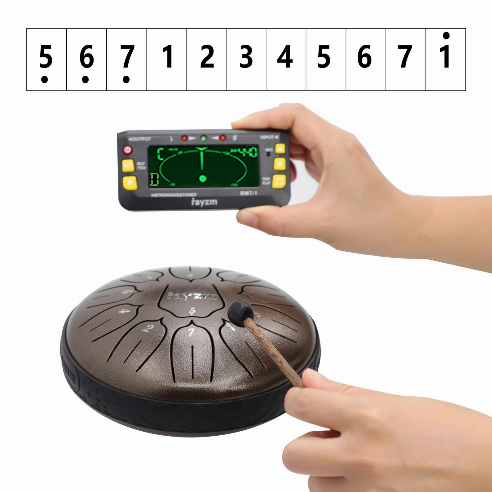 Rayzm Tamburo in Acciaio, 6 Pollici 11 Toni D-Key Steel Tongue Drum, Strumento a Percussione Portatile Handpan in Acciaio al Carbonio