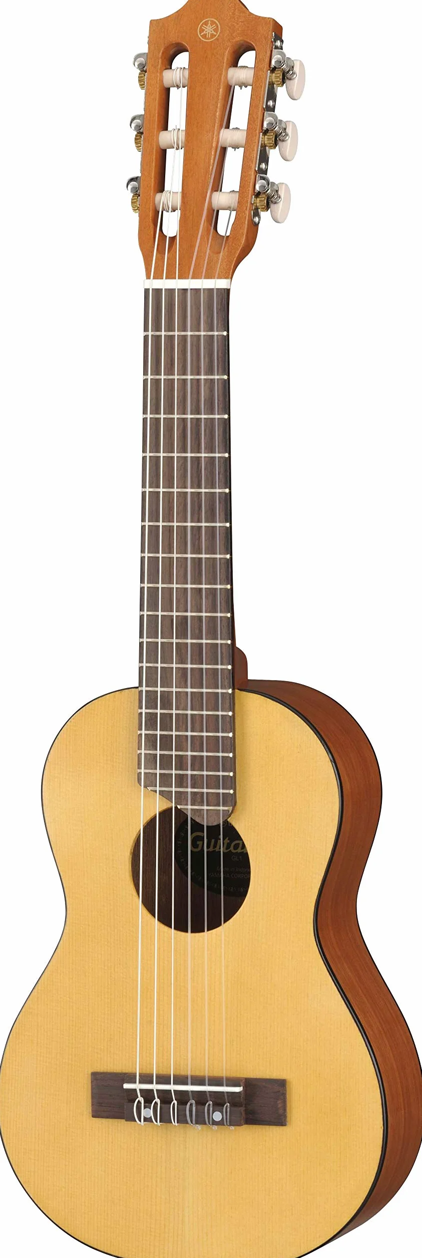 Yamaha GL1 Guitalele - Chitarra in Legno con Dimensioni Ukulele (43,2 cm, scala da 17") - 6 Corde (3 in nylon/ 3 in acciaio), Custodia Inclusa, Da Viaggio, Naturale