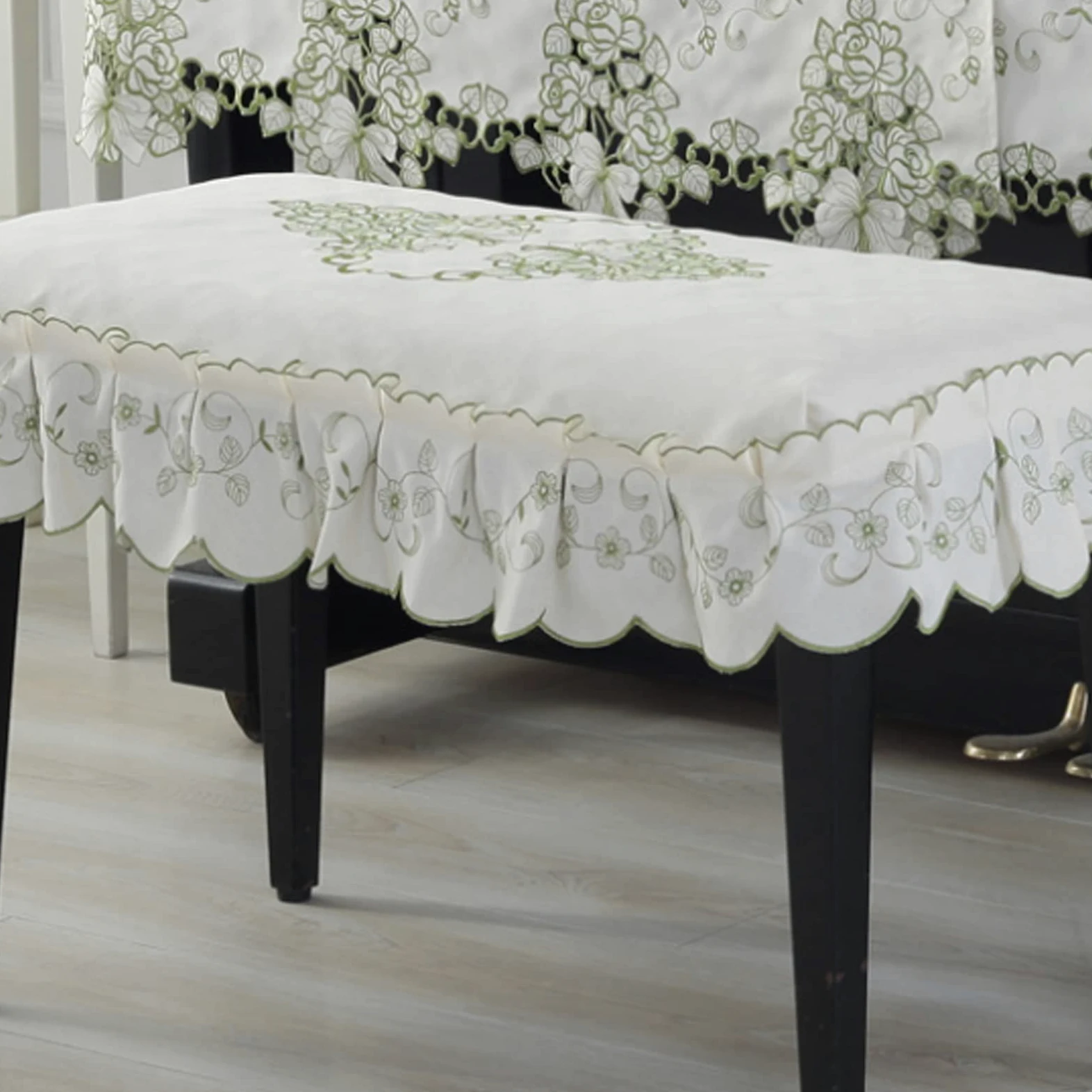 Mezza Copertura per Pianoforte Verticale, Copri Poncho per Pianoforte alla Moda di Lusso, Mezza Copertura Protettiva per Pianoforte Europeo,Green-with Double Stool Cover