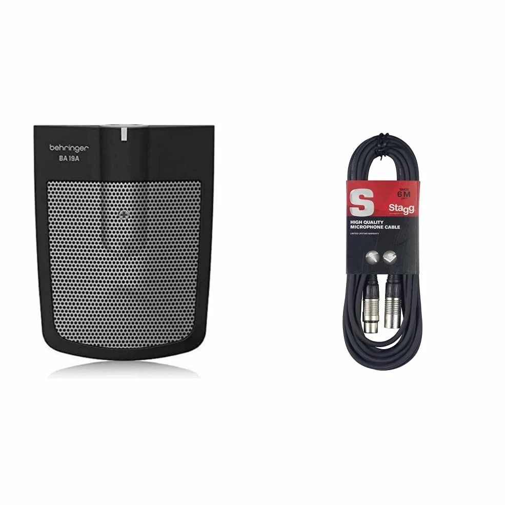 Behringer BA 19A microfono perimetrale a condensatore per applicazioni strumentali & Cavo da microfono a mixer Stagg SMC6 da 6 metri XLR (m) -XLR (f), nero