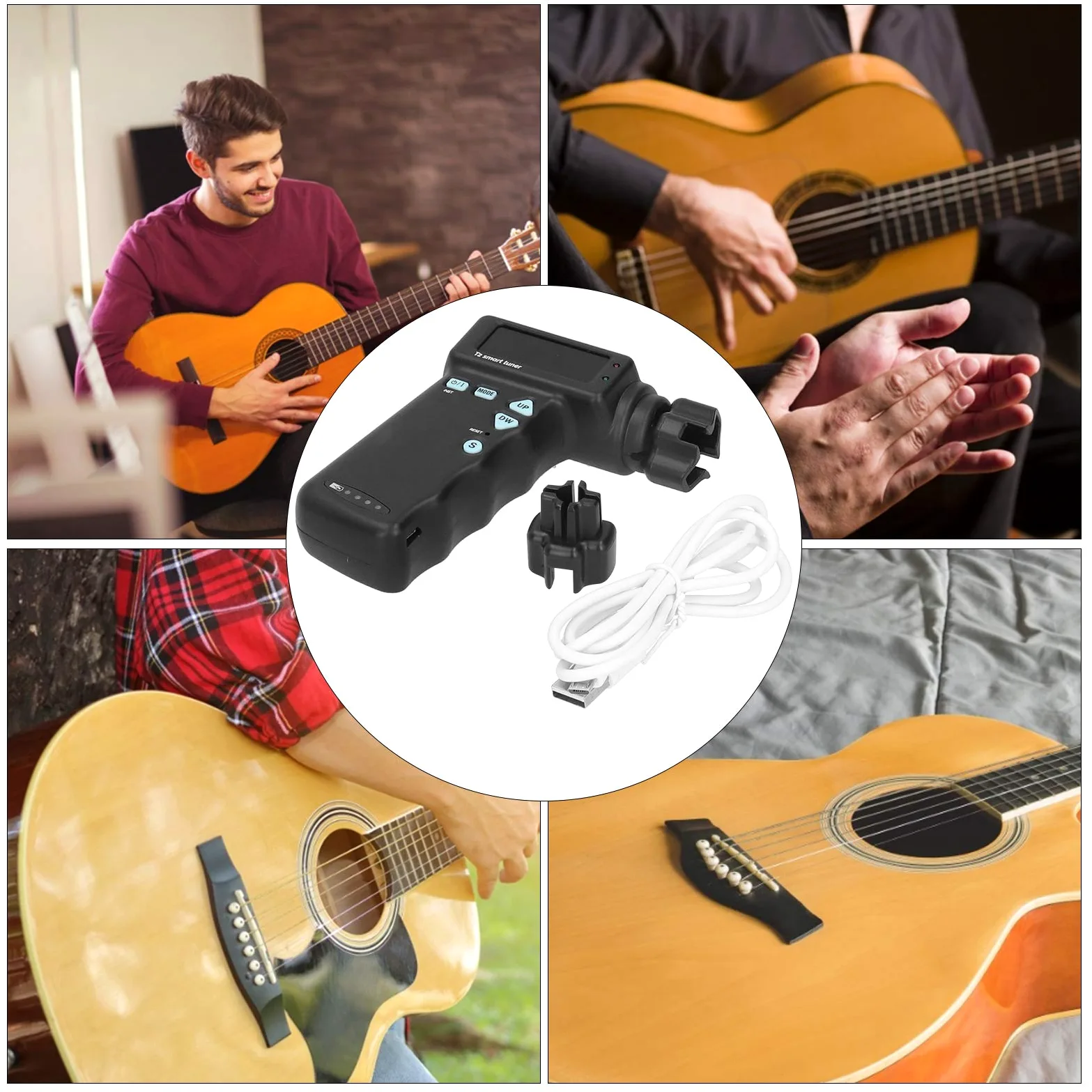Accordatore Intelligente per Chitarra,Accordatore Intelligente per Chitarra Ukulele Automatico con Cavo USB Accessori per Strumenti Musicali(Nero) Accessori per chitarra