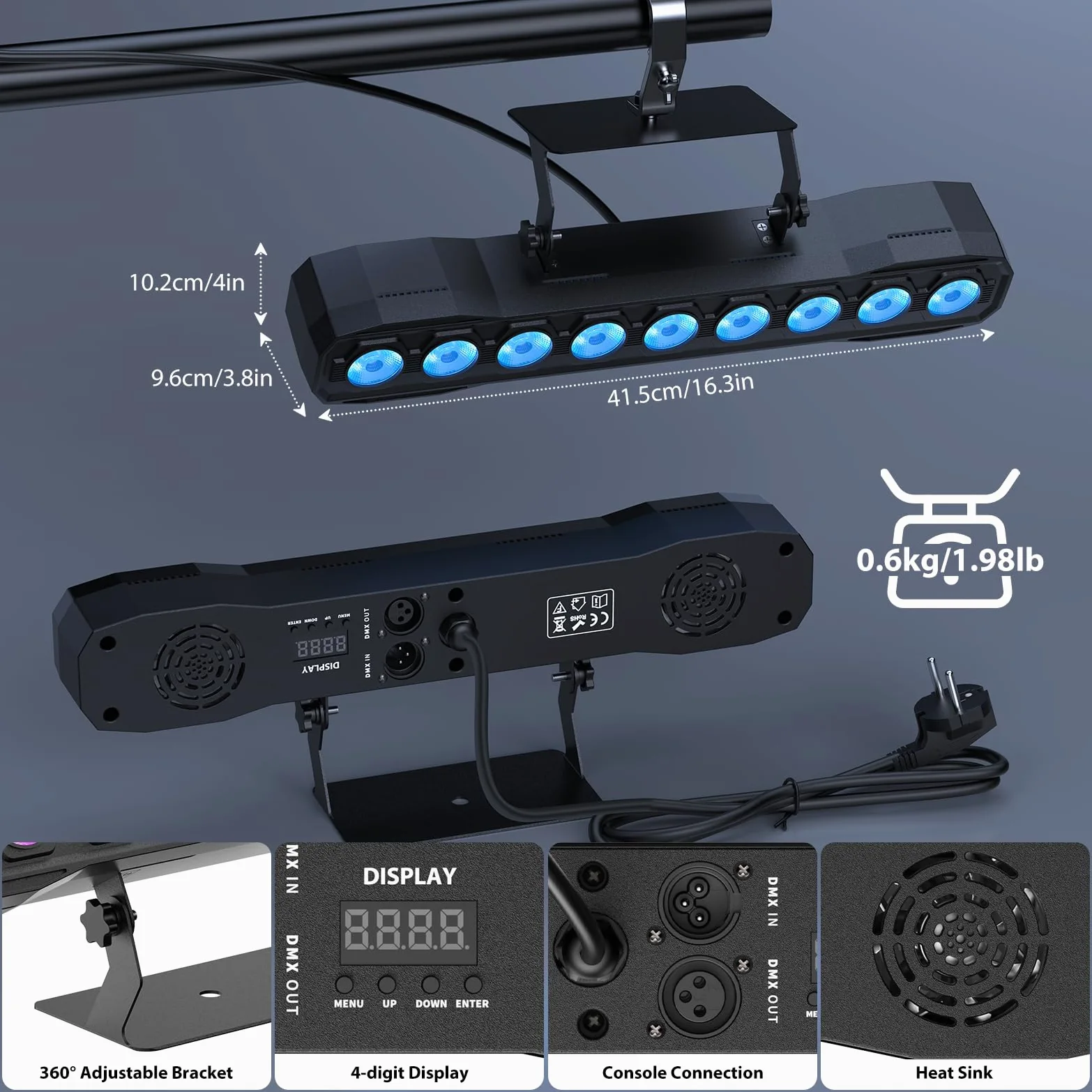 Barra Luminosa LED 60W Wallwasher Illuminazione di Scena Effetti, 9 RGBW LED con Telecomando Luce di Partito Angolo del Fascio 35° Stroboscopio DMX512 per Matrimoni Esterni Discoteca Natale DJ 2PCS