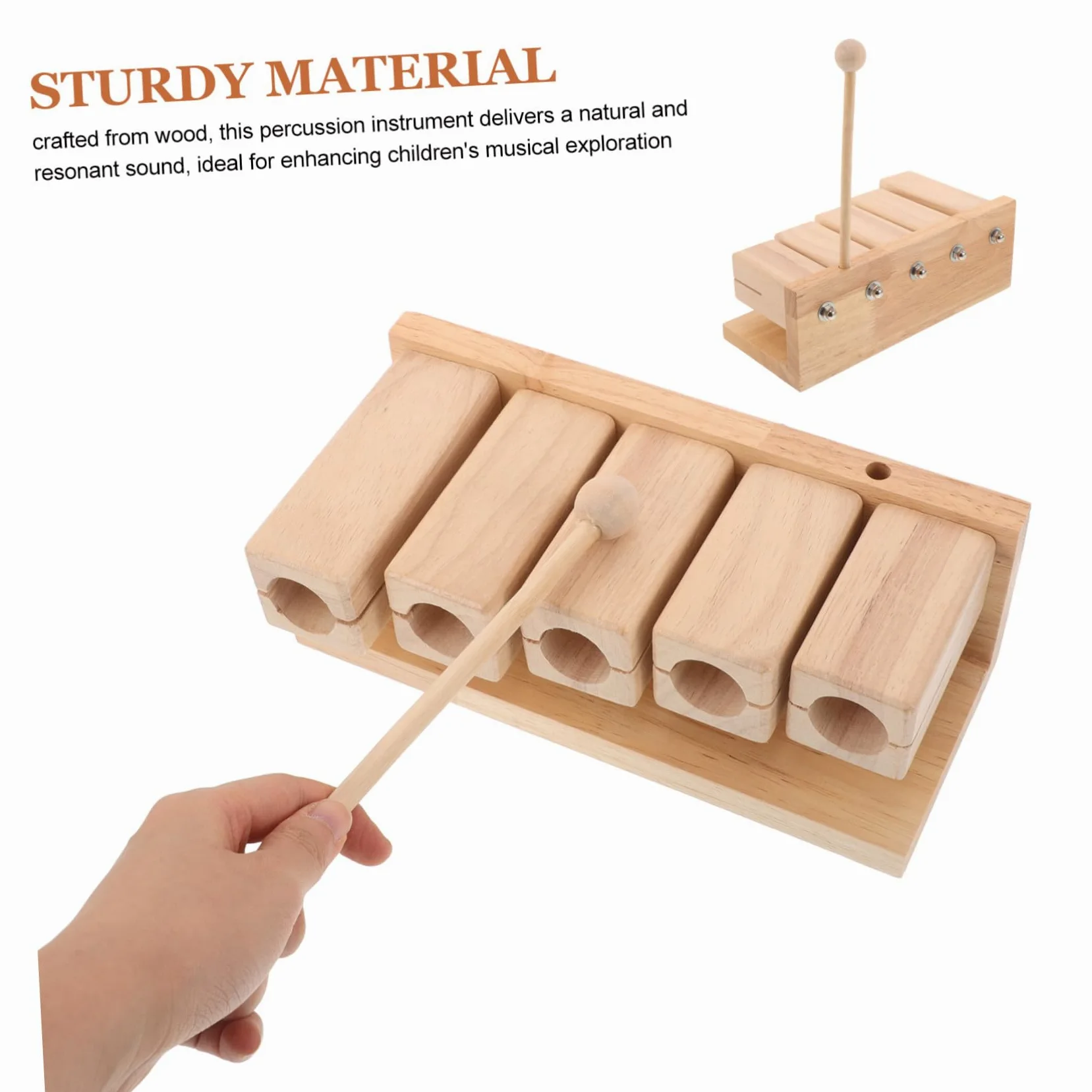 Strumento Orff Blocco Ritmico Musicale in Legno con Design Pentatonico a 5 Toni, Impugnatura Ergonomica e Martelletto per Ragazzo Ragazza in Corsi di Musica