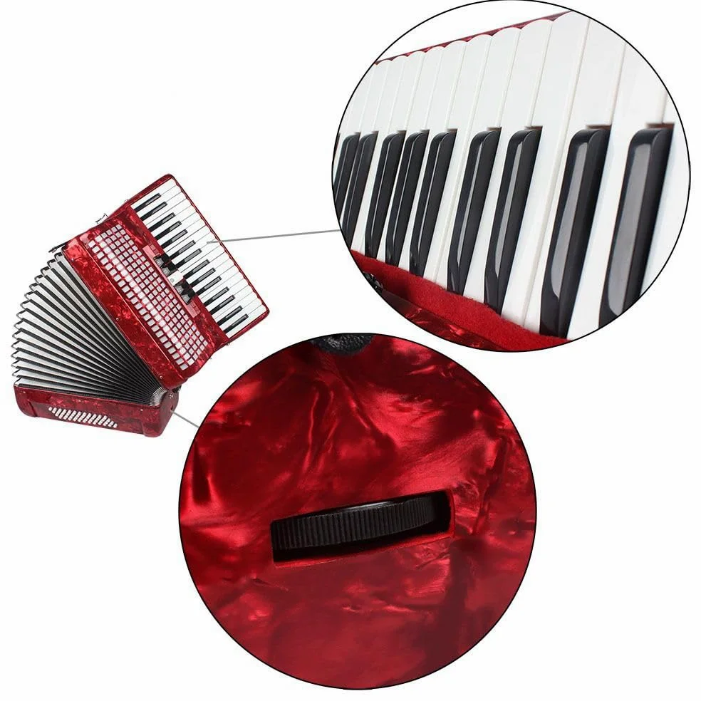 Fisarmonica in acero a 34 tasti e 48 bassi, corpo in xilofono solido, soffietto in pelle di agnello, vernice spray rossa for pianoforte, adatta a principianti e professionisti, inclusa borsa e imbraca
