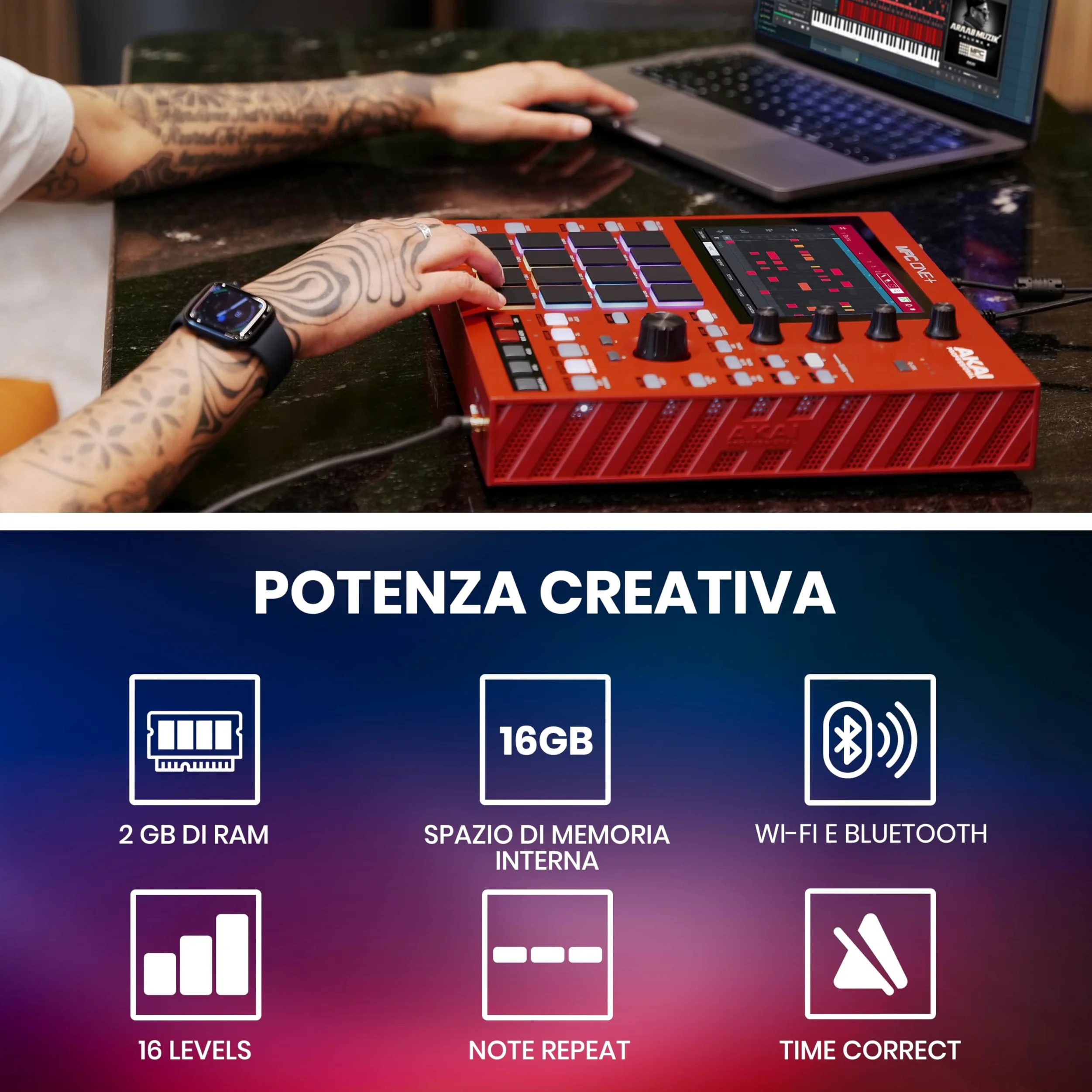 Akai Professional MPC One+ Drum Machine Standalone, Beat Maker e MIDI Controller con WiFi, Bluetooth, Drum Pad, Plug-in di Sintetizzazione, Touchscreen e Integrazione Native Instruments