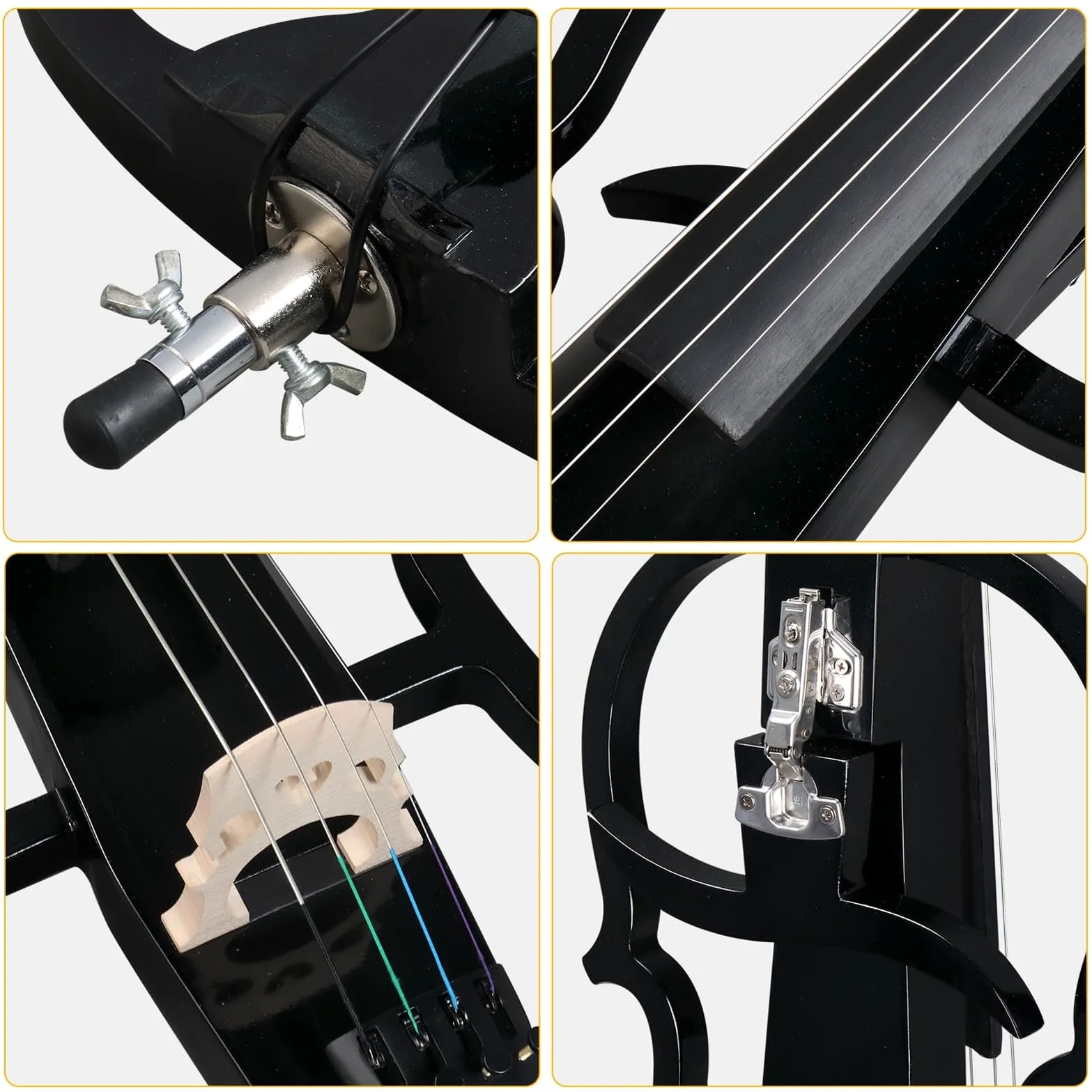 4/4 Violoncello Elettrico Metallico, Violoncello Elettrico Professionale Nero, Violoncello Elettrico Silenzioso in Legno Massello, Strumenti Musicali per Principianti, Esibizione sul Palco