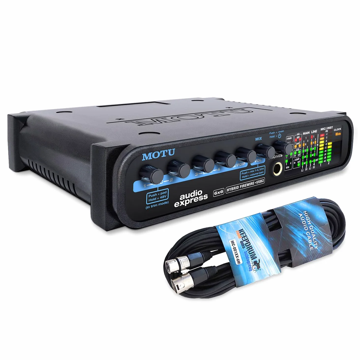 Motu Audio Express Hybrid 6 x 6 canali interfaccia audio Firewire USB standalone con cavo keepdrum XLR