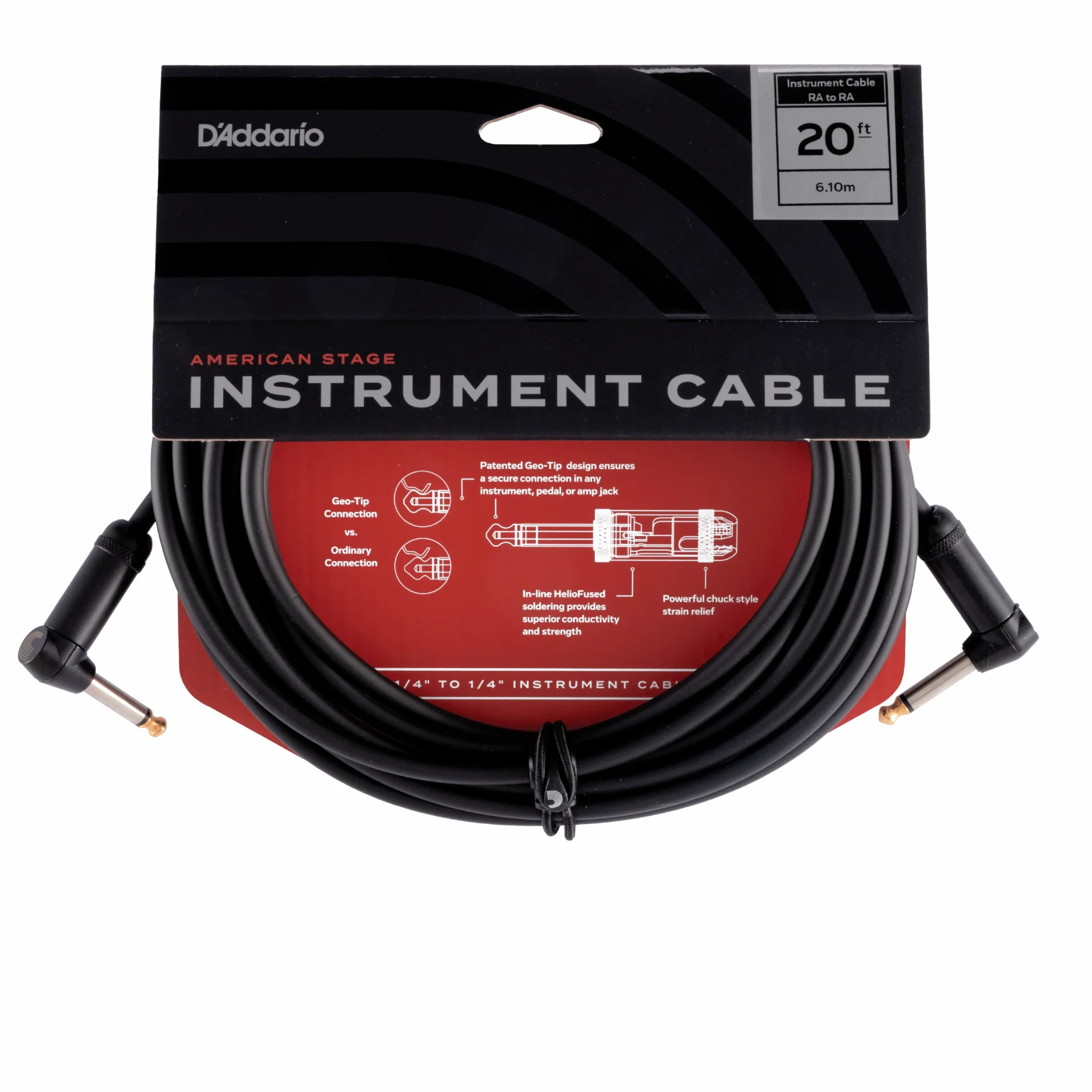 D'Addario PW-AMSGRR-20 Cavo per Strumenti Planet Waves American Stage ad Angolo Retto, 6 mt