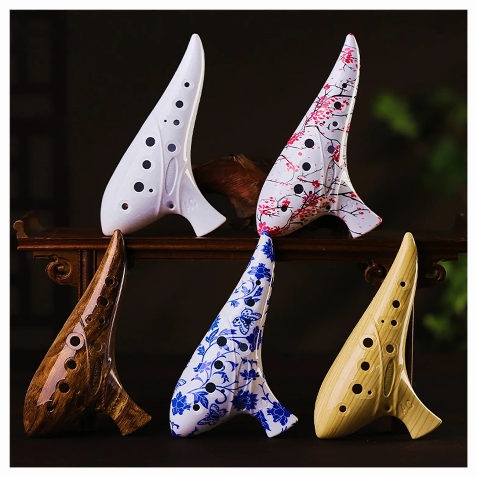 Ocarina Ceramica Alto C Flauto in ceramica con 12 fori, tono AC Tono medio C Grana del legno Cracking Ghiaccio Affumicato Blu Bianco Strumento for principianti per Principianti Adulti