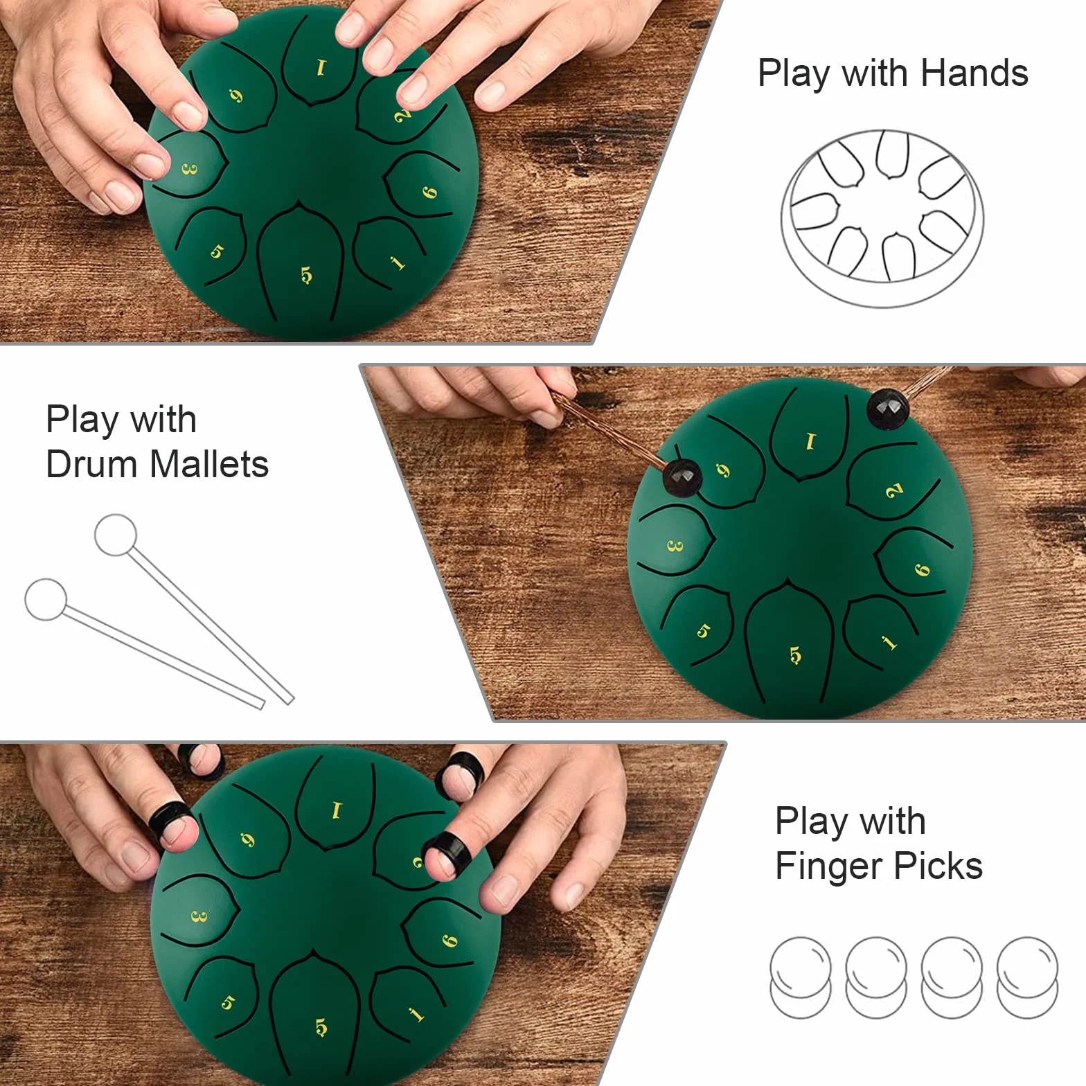 Steel Tongue Drum,6 Pollici 8 Note Do Maggiore Accordato Tamburi in Acciaio,Strumento a Percussione con Bacchette per Tamburi Carry Bag Note Sticks per Meditazione Yoga Zazen Sound Healing