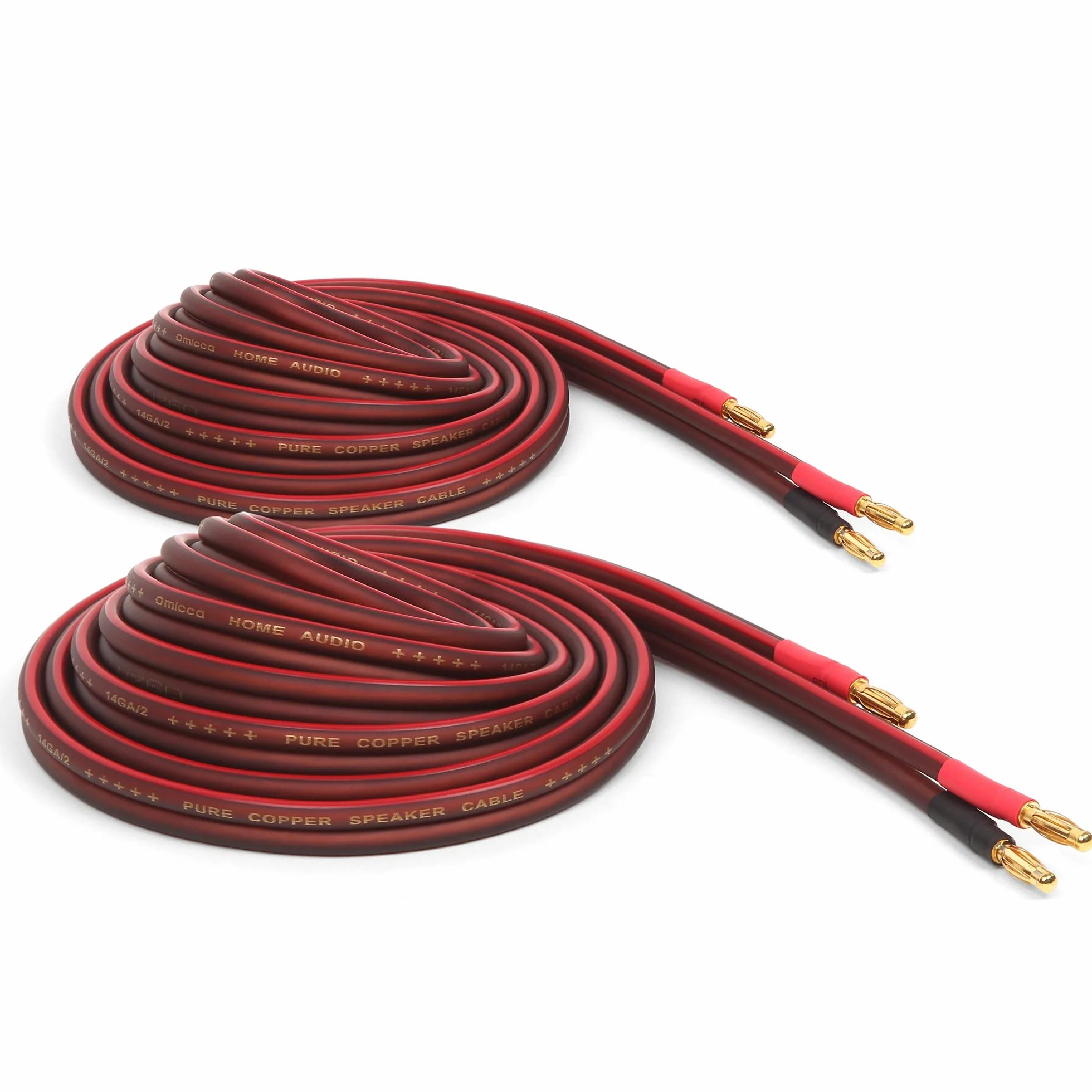 Micca Cavo per altoparlanti in puro rame calibro 14, 3,5 m (4 metri effettivi), confezione da 2 paia, connettori a banana placcati oro, costruzione saldata, design sottile, 245 fili, per stereo o home