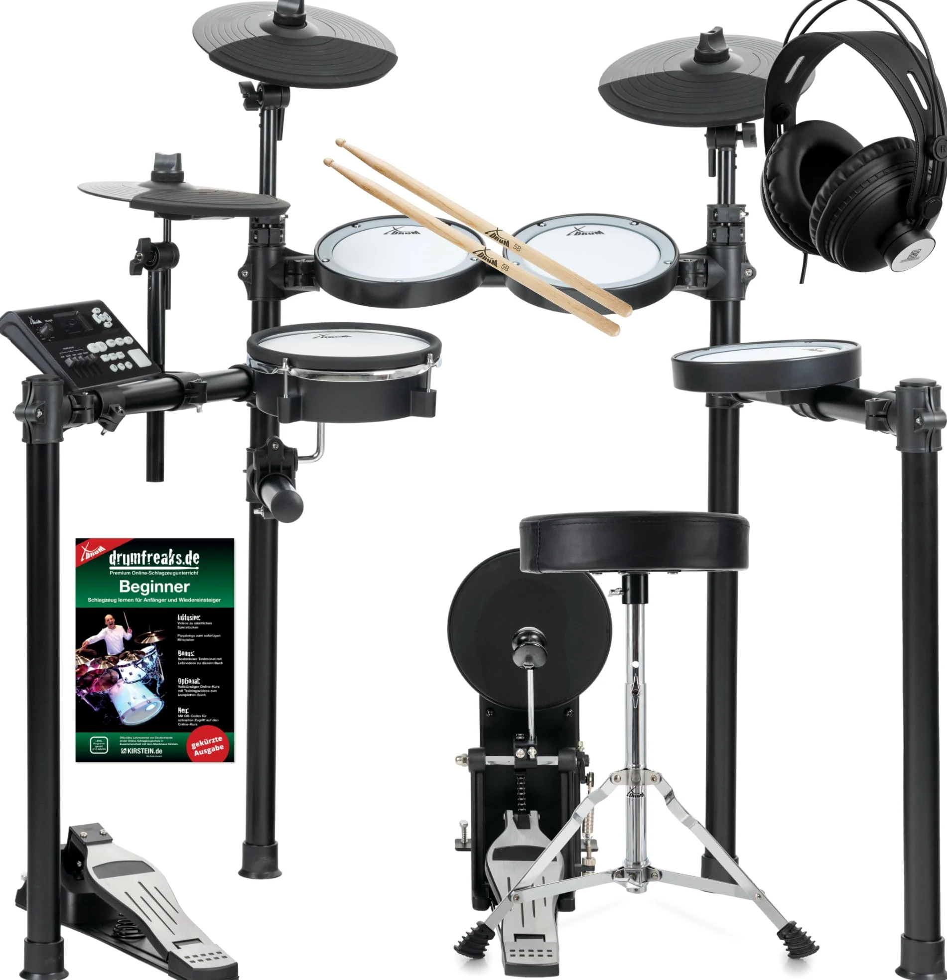 XDrum DD-460P E-Drum Kit Home Set, Batteria elettronica con mesh heads | 1x 8" Snarepad Dual-Zone, 1x 8" Kickpad, 3x 8" Tompad Single-Zone, 3x 10" Pad piatti Dual-Zone, Incluso rack, 25 kit preset
