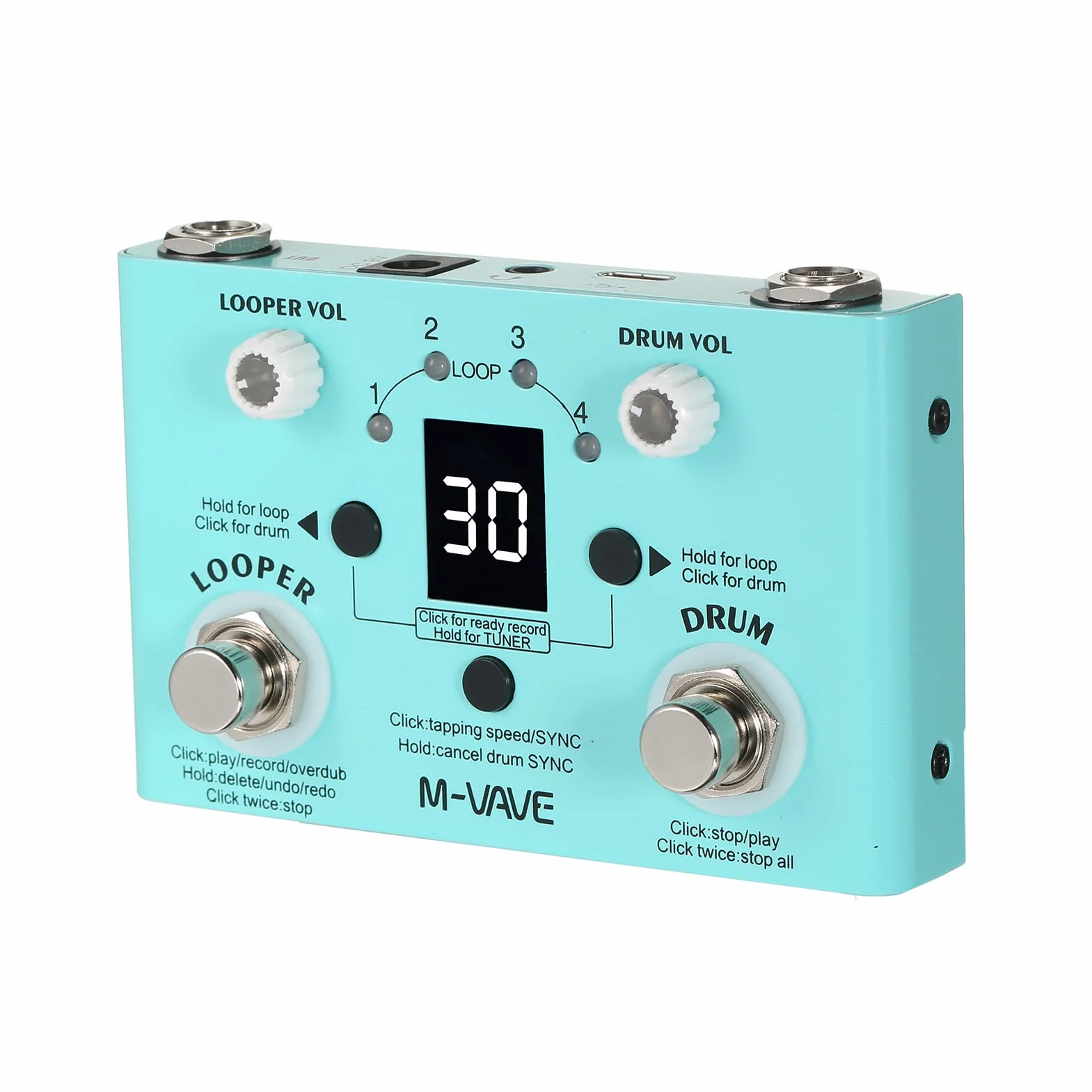 LOST TEMPO Pedale Effetti Drum & Looper 2-in-1 Mini Effector - Doppio Pedale per Chitarra con 30 Tamburi e 4 Loop - Sintonizzatore ad Alta Precisione