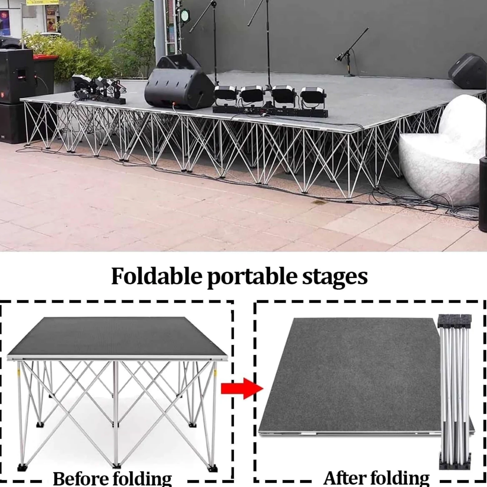 Piattaforma portatile per palcoscenico, resistente, pieghevole, per eventi e cerimonie nuziali, unità modulare per una facile installazione e trasporto, ideale per feste e spettacoli