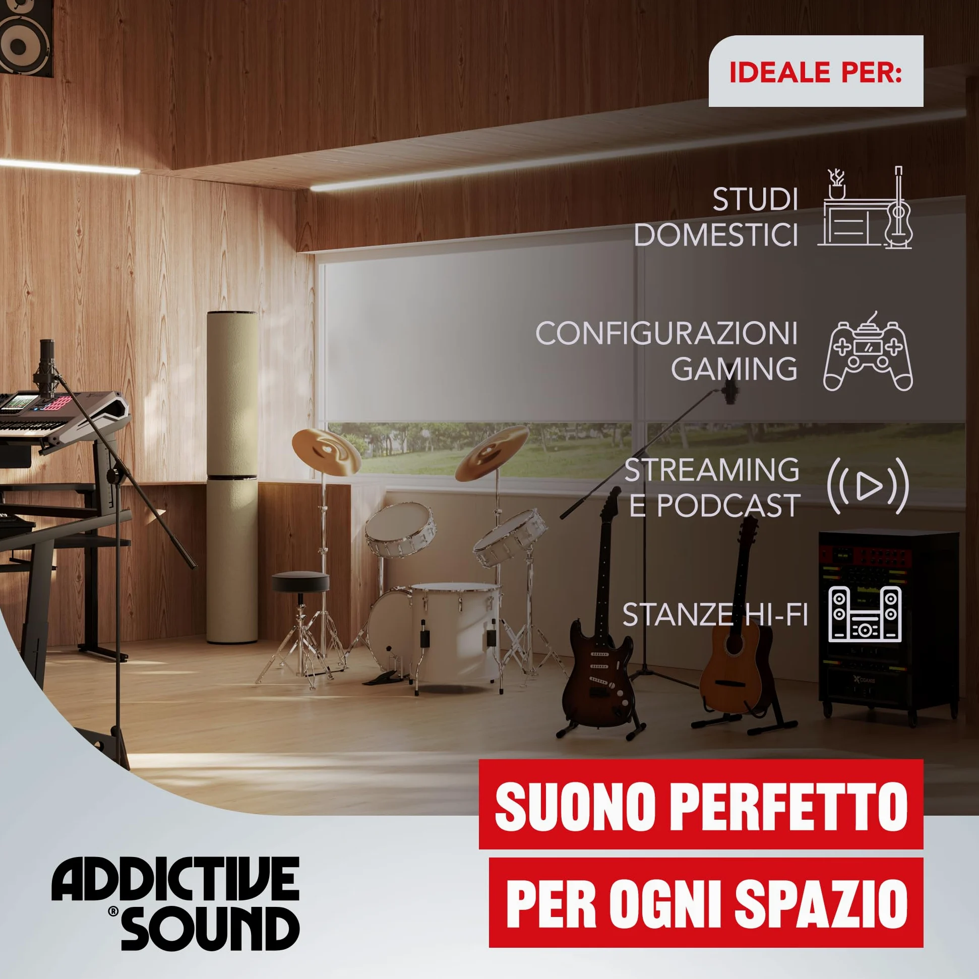 Addictive Sound Bass Trap Cilindrico Premium - Qualità Studio - Lana Acustica Specializzata 80-210 Hz - Prodotto nell'UE - Impilabile Autoportante - Garanzia 36 Mesi - 100cm, Nero
