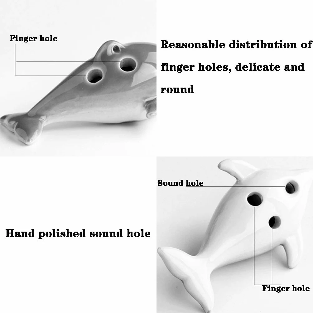 ocarina, Ocarina in ceramica creativa a forma di delfino, 6 fori, contralto in Do, regalo for bambini/bambine(Green)
