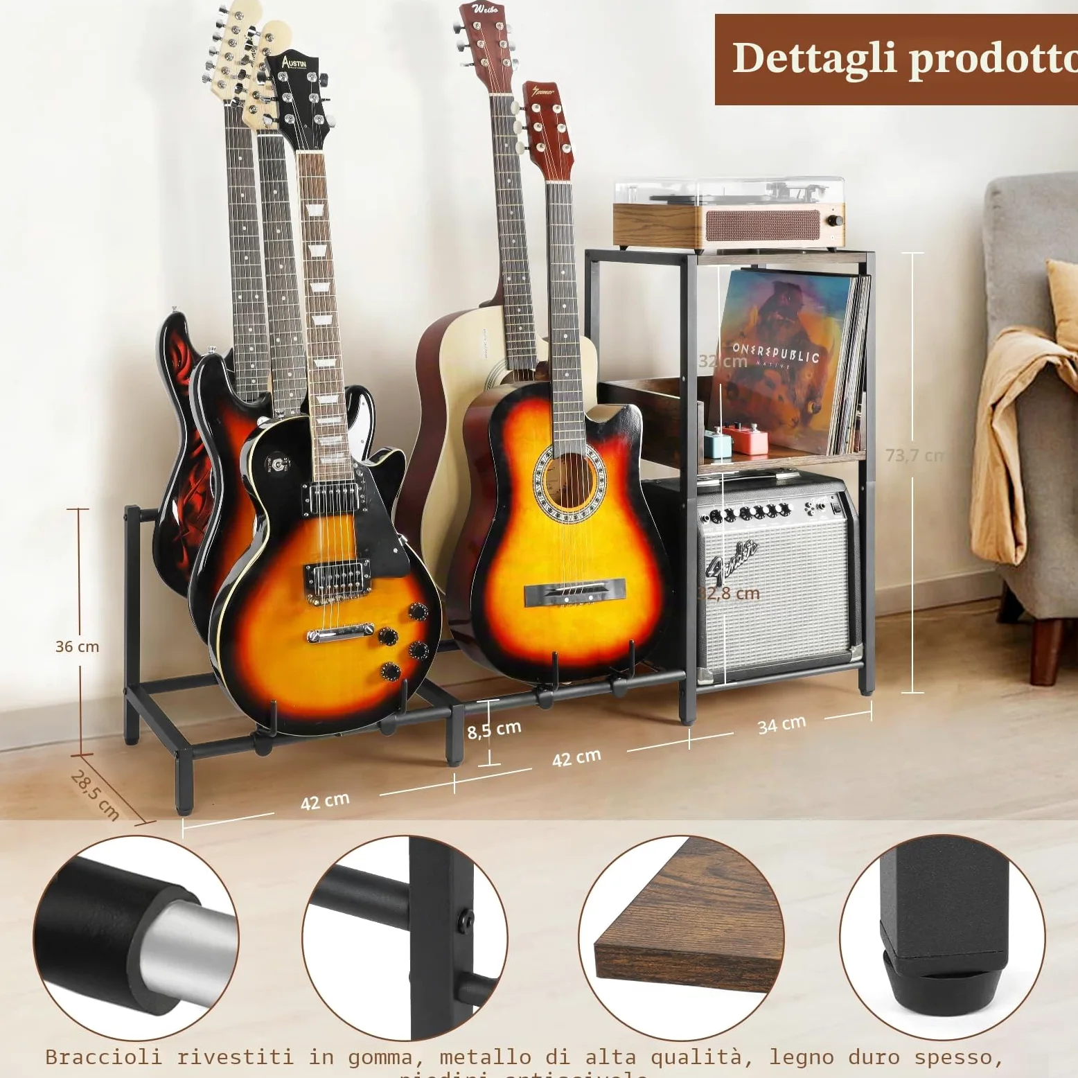 Bikoney Supporto Chitarra a 5 Livelli per Chitarra Acustica, Elettrica, Basso, Supporto Rack per Chitarra Regolabile per Più Chitarre Porta Chitarra