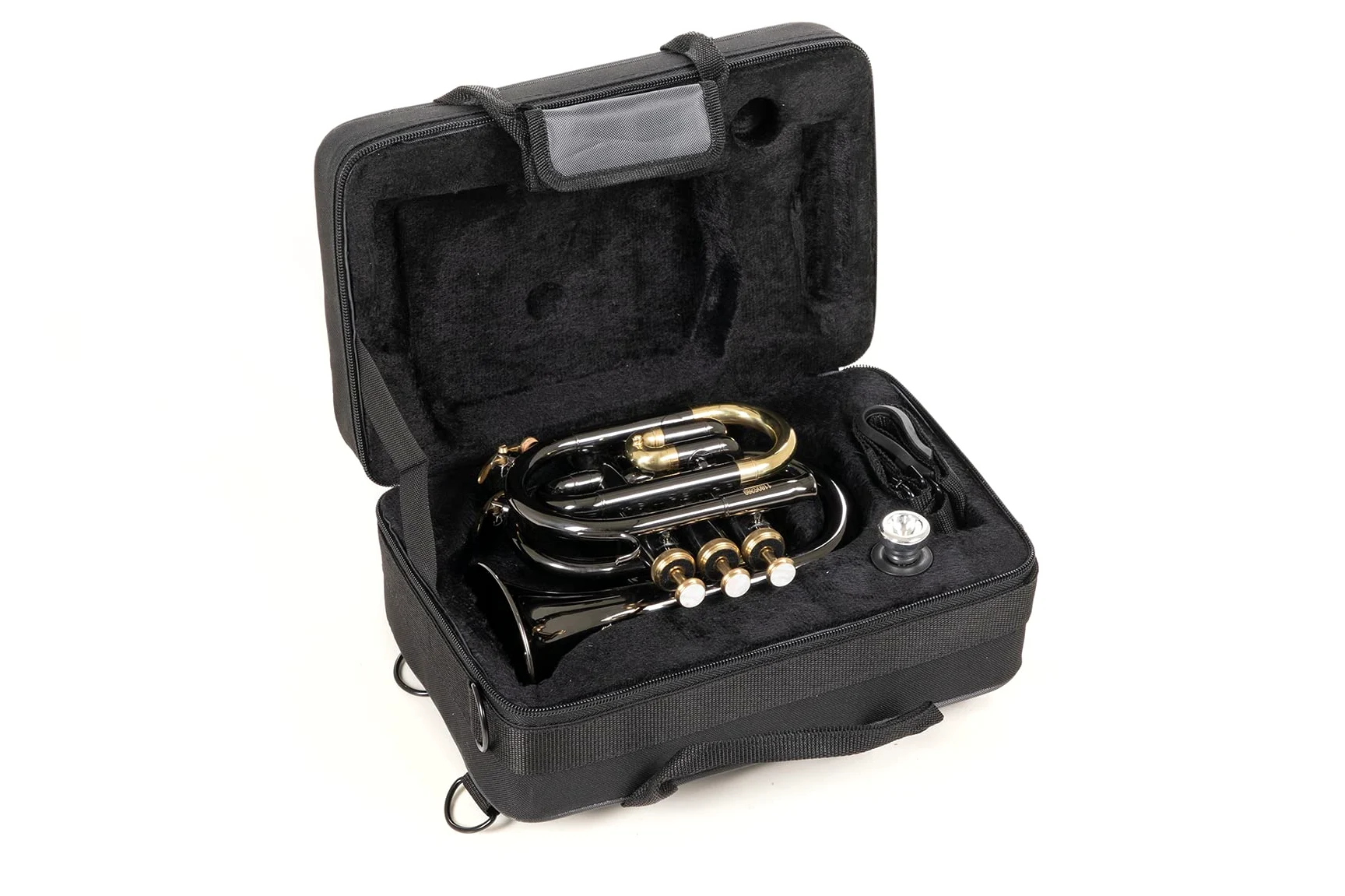 Roy Benson Bb pocket trumpet PT-101K (campana in ottone di precisione, leadpipe in ottone dorato, tromba tascabile di qualità, inclusa custodia protettiva rettangolare), Antracite