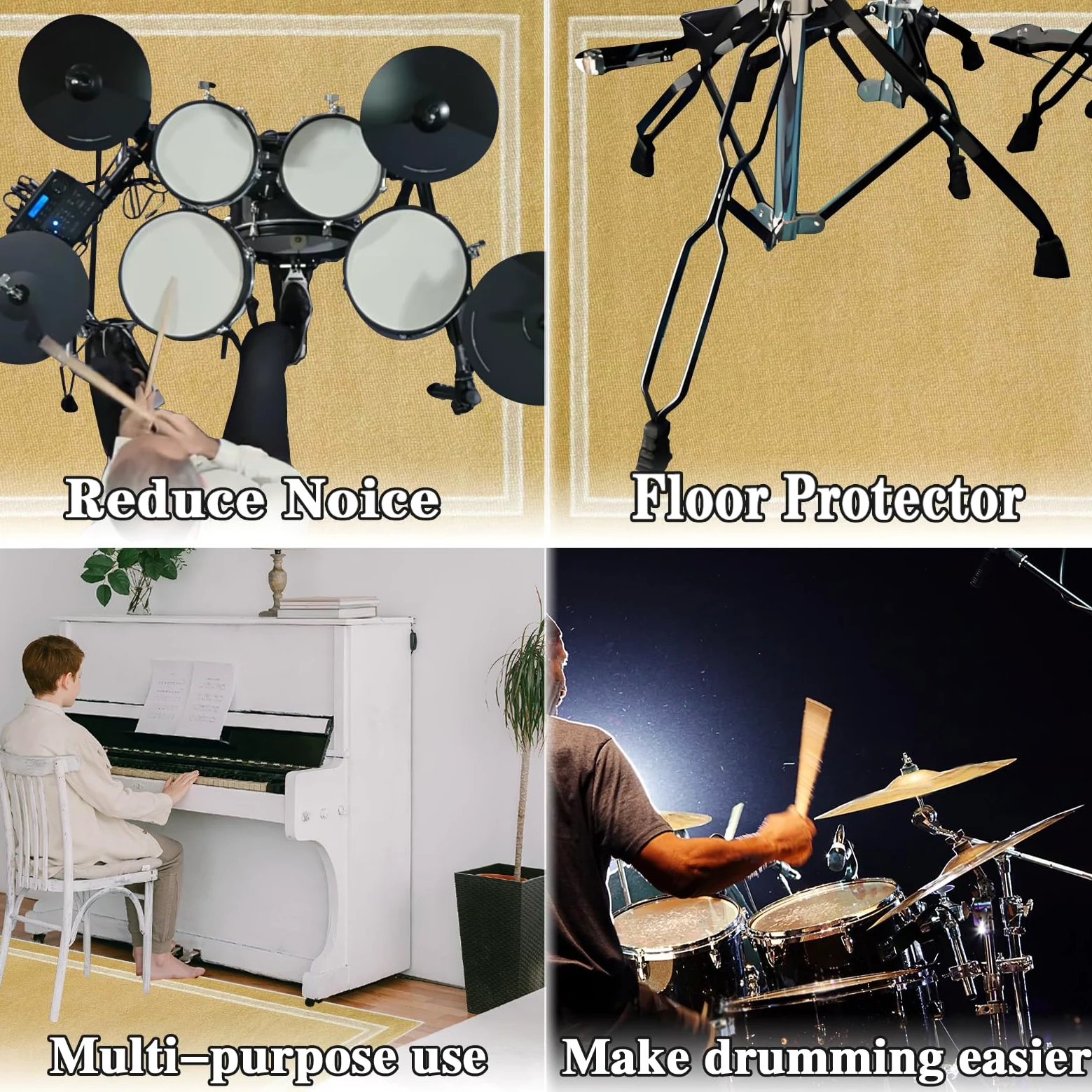 230 x 180 cm Tappeti per Batteria Elettronica Tappeto Insonorizzato Professionale Tappetino Batteria Tappeto Drum Tappetino per Batteria Acustica Coperta Antiscivolo Insonorizzata
