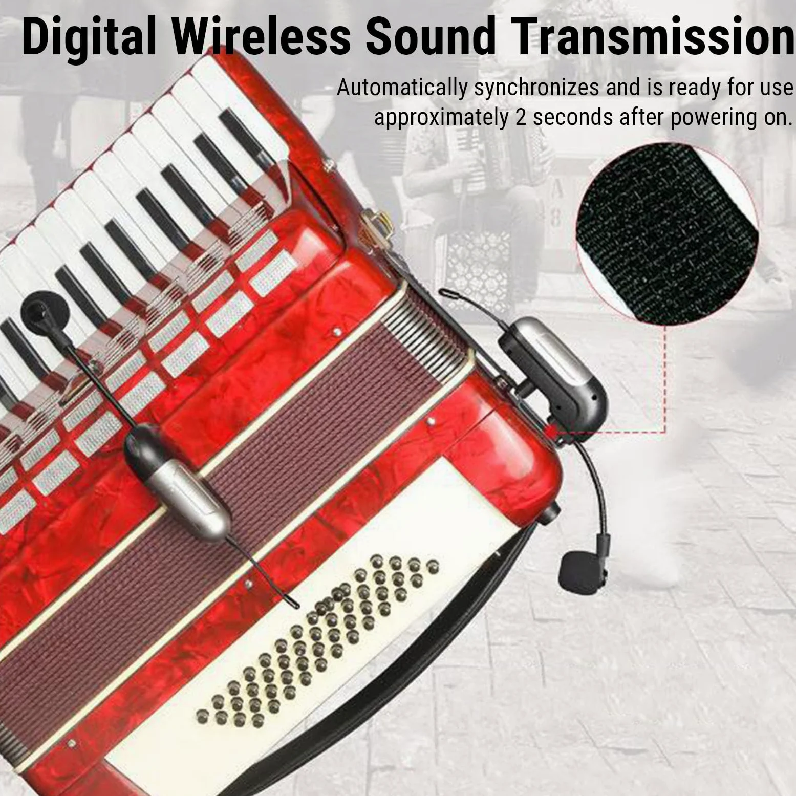 Jectse Microfono per Fisarmonica Wireless UHF, Raccolta a 360 Gradi, Suono Chiaro, Riduzione del Rumore, Durata della Batteria di 30 M, 6 Ore, con Ricevitore, per Spettacoli Sul Palco,