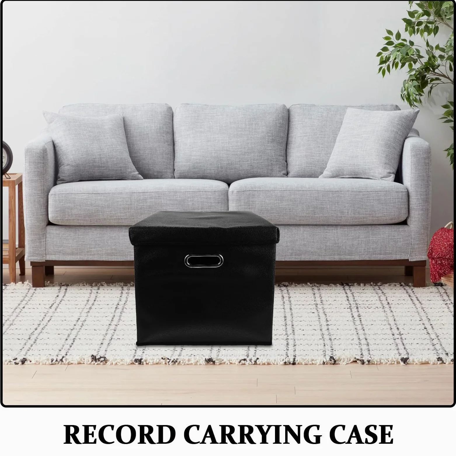 Uonlytech Porta Dischi Vinile Nero con Manico Resistente All'acqua in Pu e Lega, Contenitore Portatile per Album Vinile, Organizer Compatto per Raccolta Musicale