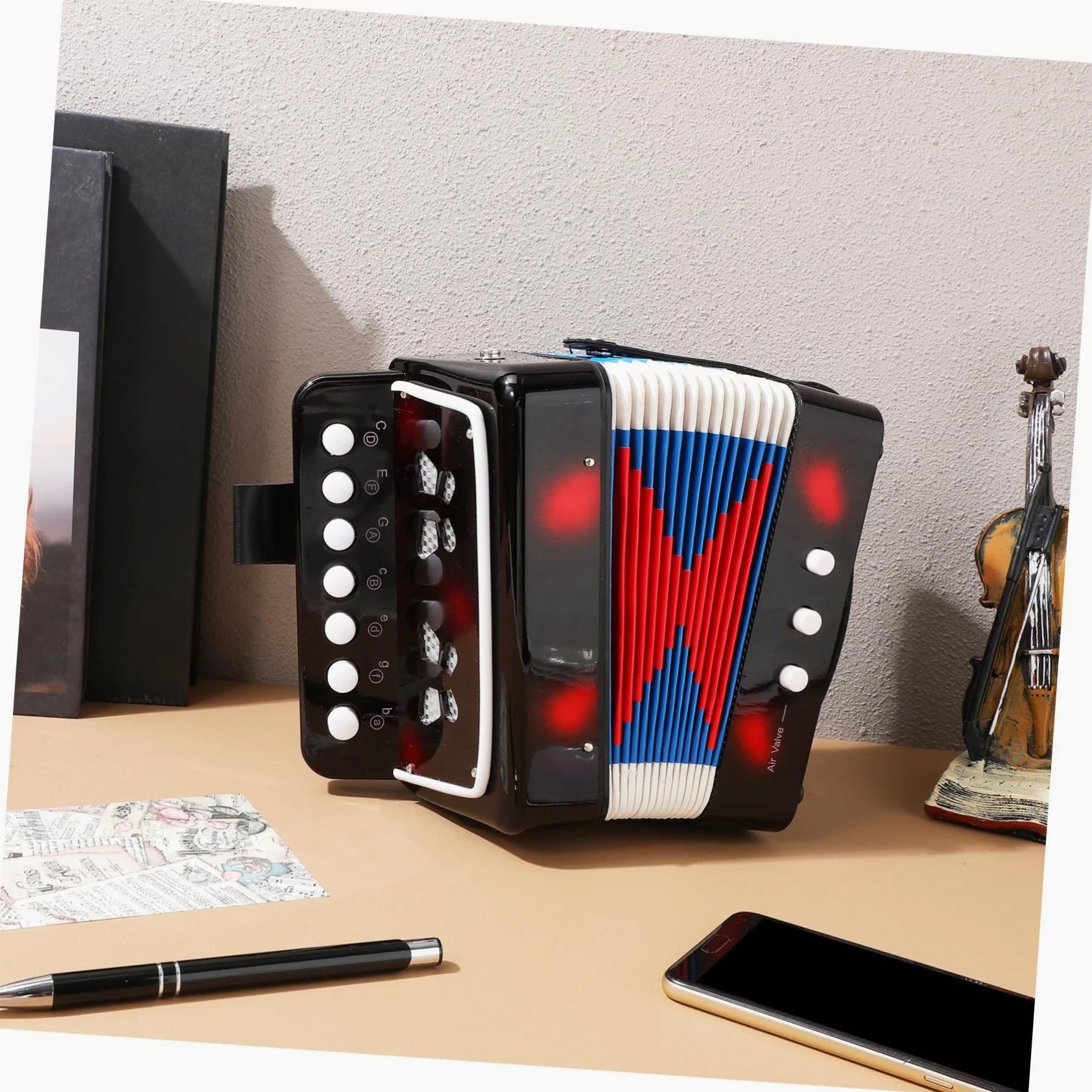 Fisarmonica Giocattolo per Bambini, 7 Tasti 2 Bassi, Nero | Abs Leggero, Portatile Valvola D’aria, per Principianti ed Educazione Precoce, Regalo di Compleanno