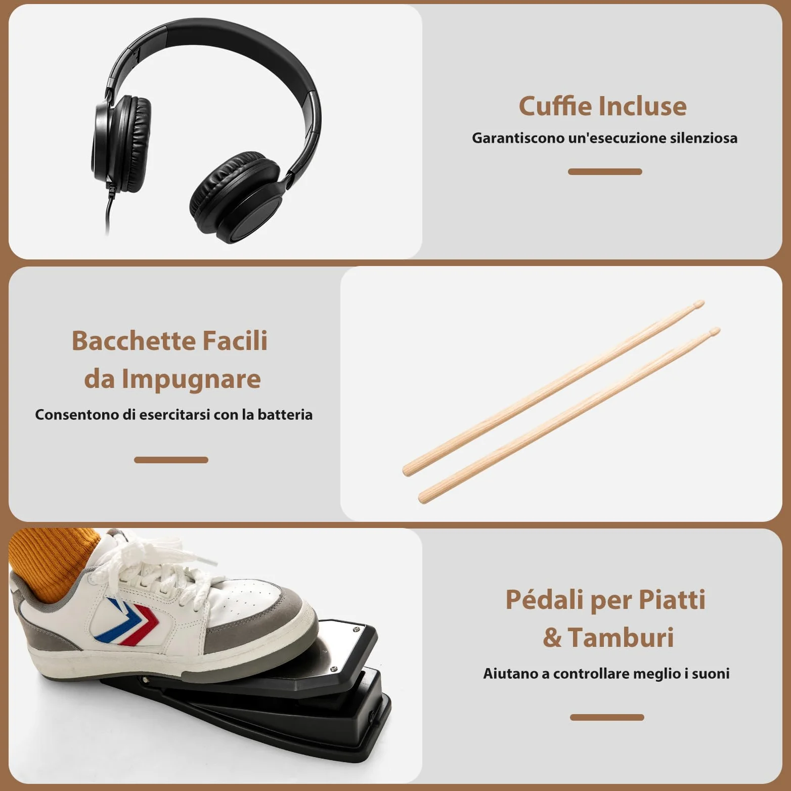 RELAX4LIFE Set di Batteria Elettronica Pieghevole con Pad, Piatti da 24 cm, 150 Suoni, 10 Demo, Interfaccia MIDI USB, Pedali, Bacchette, Sgabello Regolabile e Cuffie, per Principianti e Professionisti