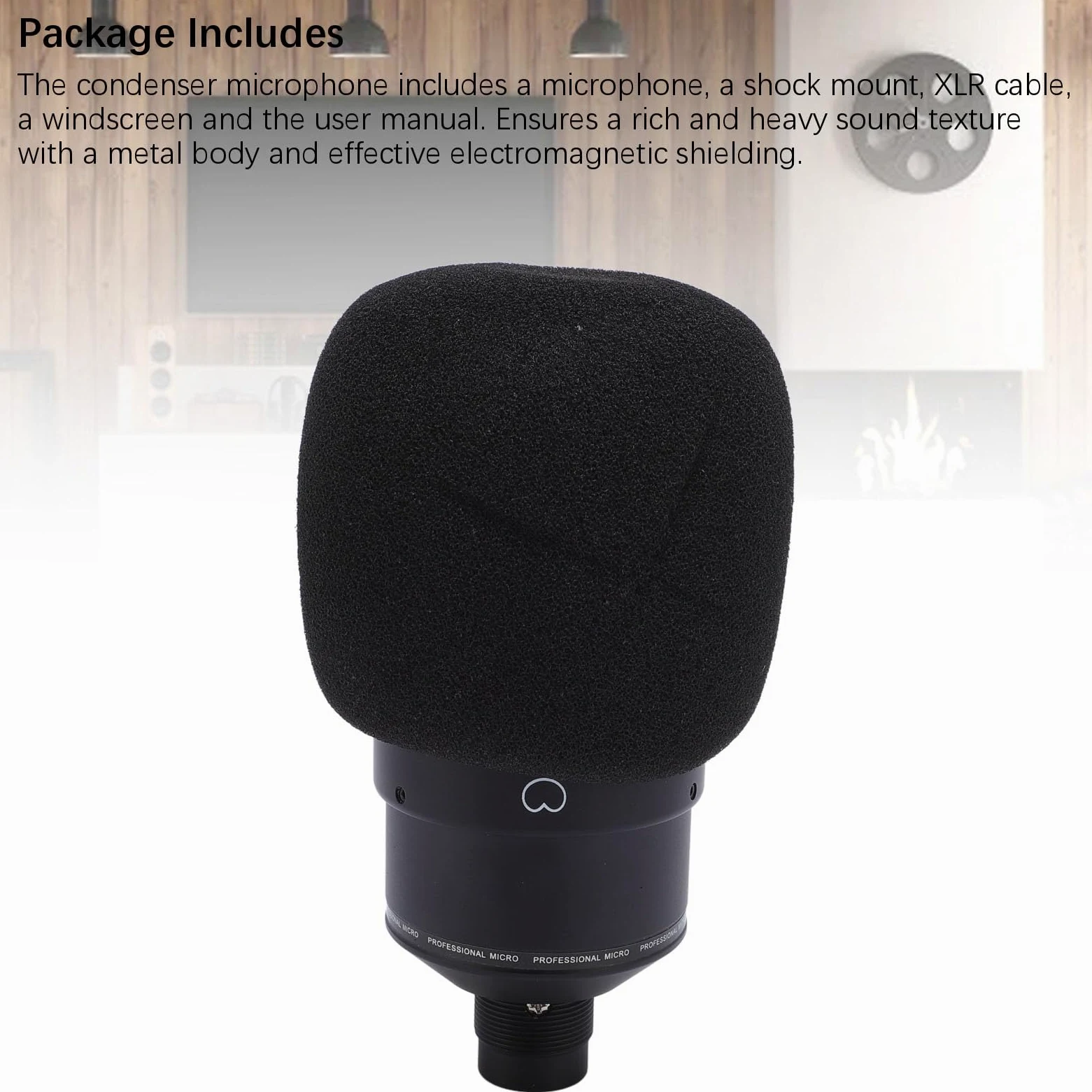 Microfono a condensatore studio professionale 26 mm diaframma largo XLR microfono di registrazione con supporto antiurto cavo antivento per podcasting canto streaming gi (Nera)