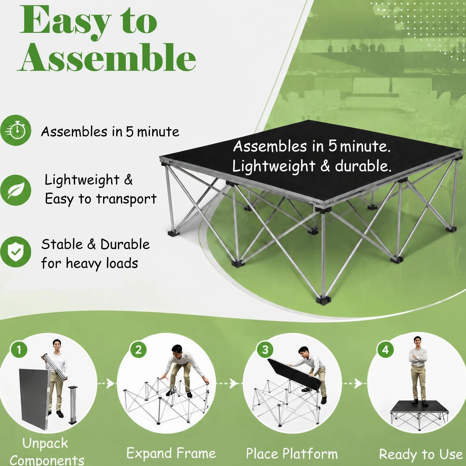 Palco Pieghevole ad Alte Prestazioni, Elevata capacità di carico, Pedana espositiva con Staffa, Sistema di aggancio a Scatto(122x37x20cm/48x14.6x7.9in)