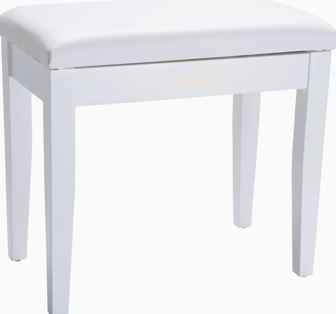 Roland Panca per pianoforte in bianco satinato con seduta in vinile e scomparto per musica, Rpb-100Wh