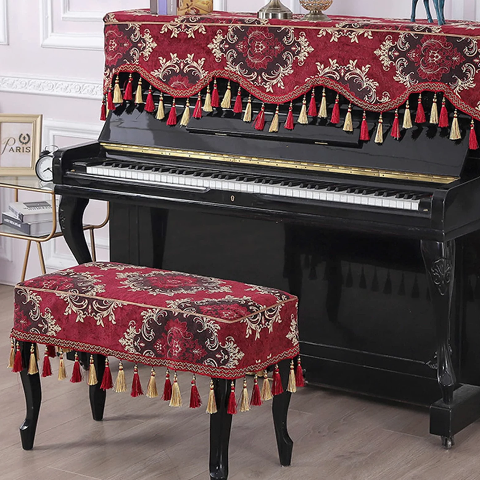 Coperture in Tessuto Poncho per Pianoforte, Mezza Copertura per Pianoforte alla Moda di Lusso, Copertura per Tastiera Elettronica per Pianoforte,Red