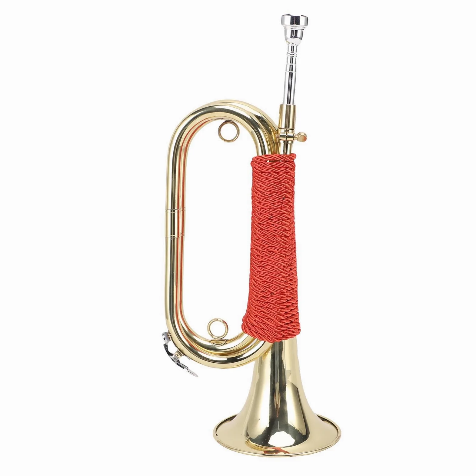 aqxreight Tromba da Cavalleria in Ottone Placcato Oro con Manico Rosso, Trasparente per Cerimonie da Campo Bande Scolastiche Ed Ensemble, Strumento in Ottone Portatile