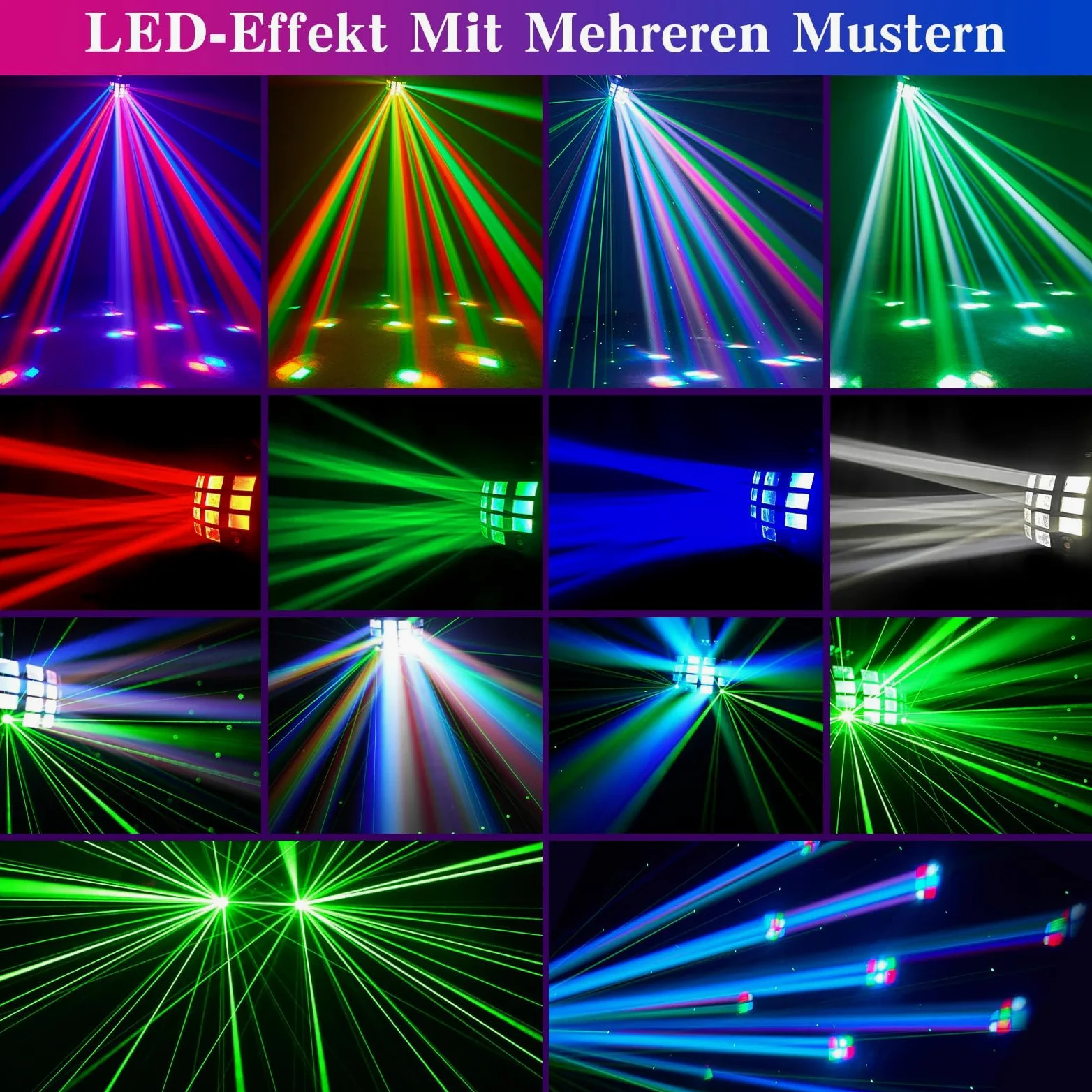 Luce da Discoteca RGBW per Feste e DJ - Attivata dal Suono D-MX512 Con Derby Beam, Strobo e Dinamico di Tendone - Palco Con Remoto Controllo per Club, Bar, Home Party