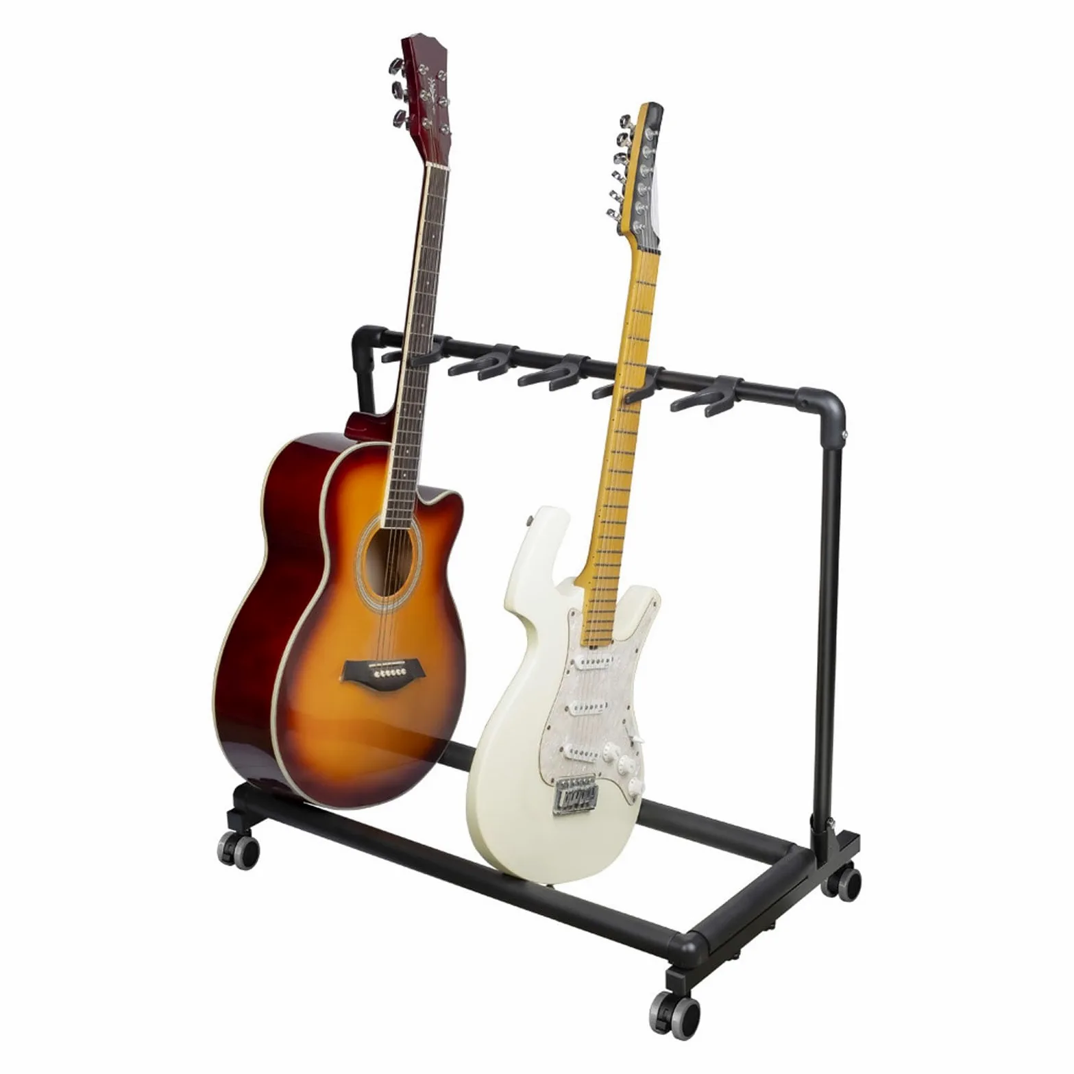 STURDY MULTITAR CHITARTA CHIETS CON WHEELS, Supporto per Chitarre Multipli Protettivi per Negozi di Musica, Materiale di Metallo Ed Eva (FL-11W)