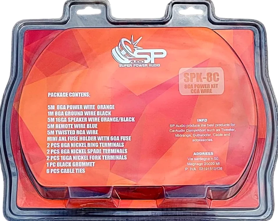 KIT SET PER SP AUDIO SPK-8C 1 kit cavi 8 awg, amplificatori altoparlanti, barca, piscina, hotel, ristorante, pizzeria, pub, bar, 1 kit + 3 sticker omaggio