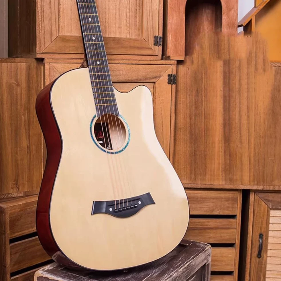 Kit per chitarra acustica con corde in acciaio, completamente in legno lucido, con set di accessori premium e custodia, grigio, 104,1 cm