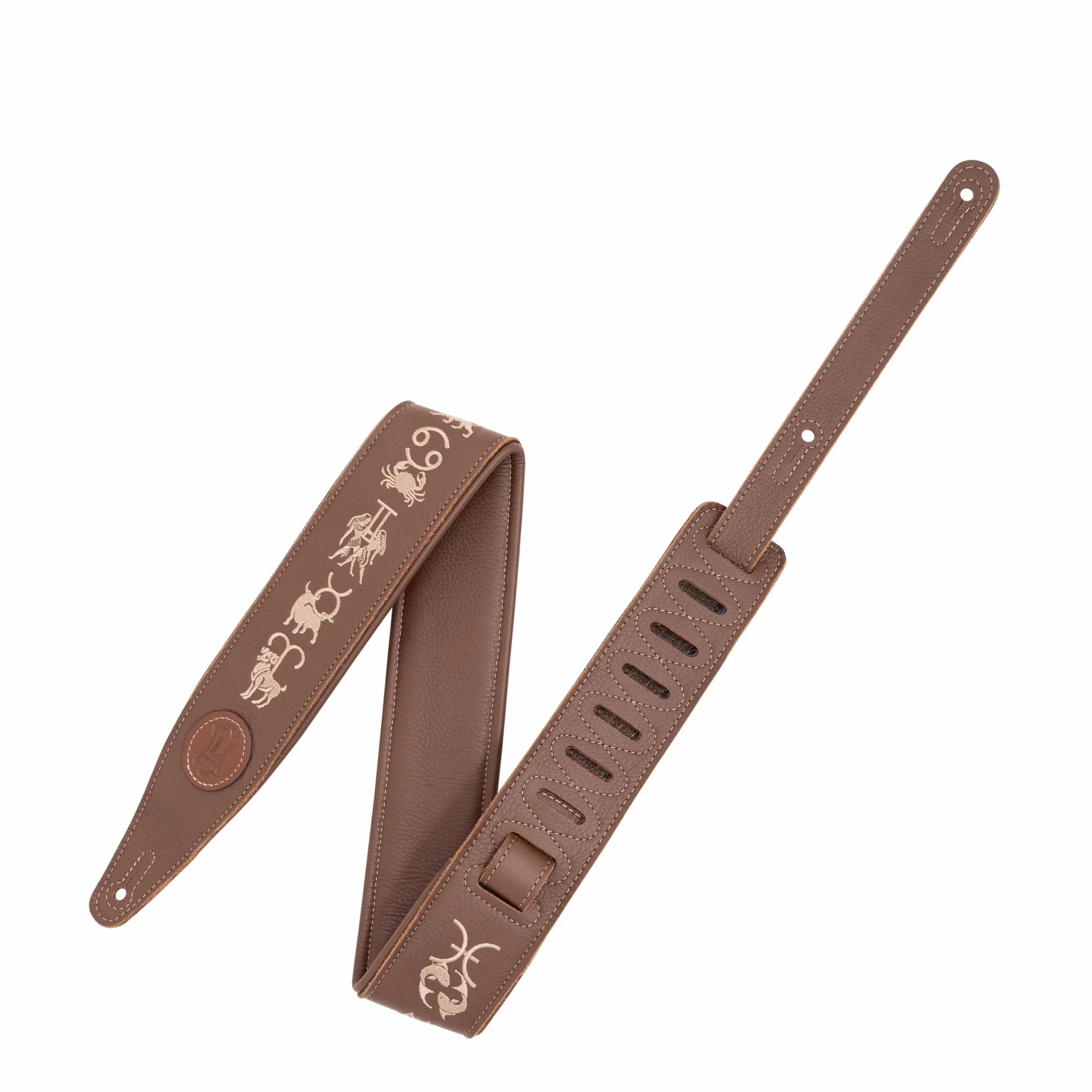 Levy's, MG317ZE-BRN Tracolla in Pelle Ricamata Zodiac Signs Brown 2.5", Larghezza 2 1/2" (6.35 cm), Regolabile fino a 55" (139.7 cm), Colore Brown