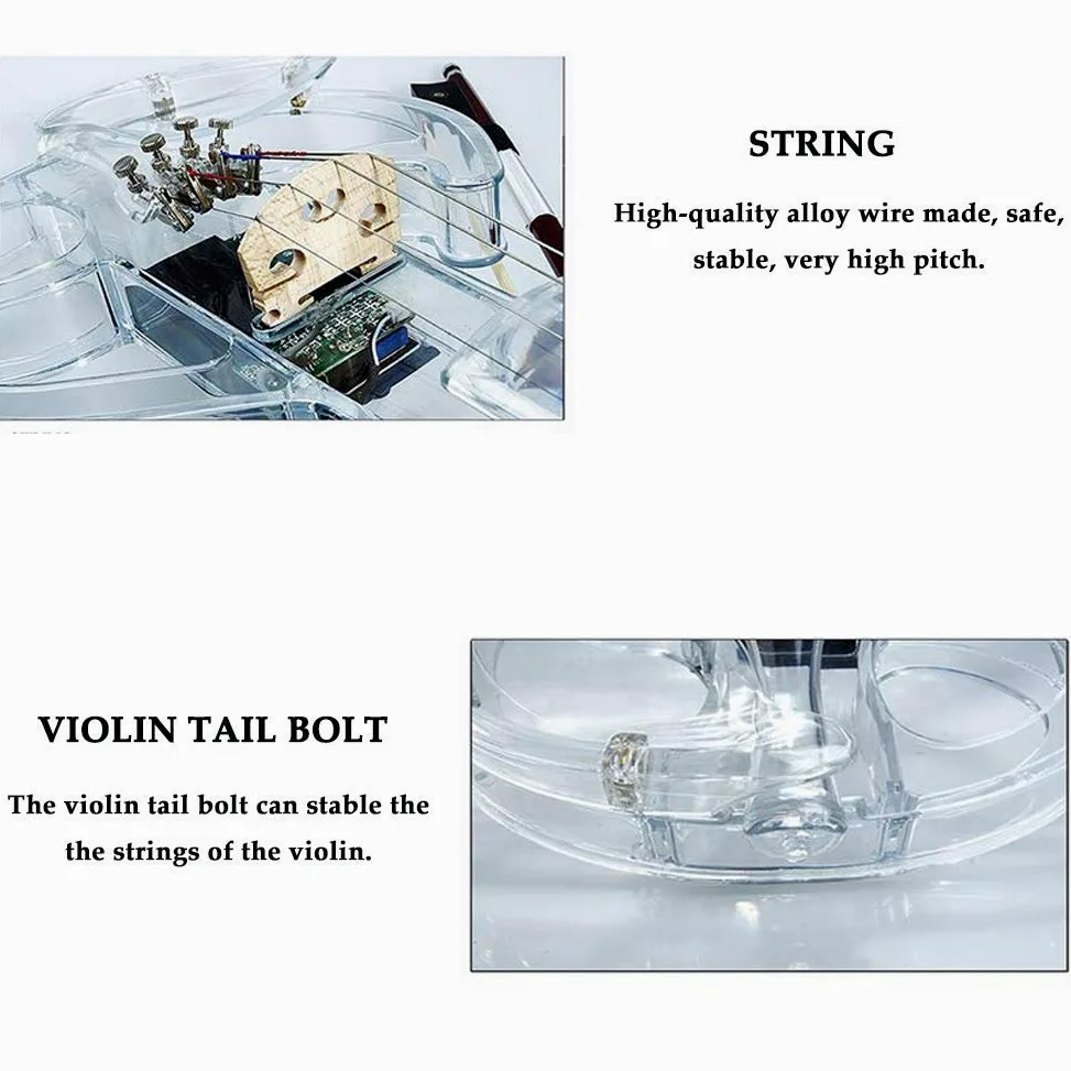 4/4 Violino elettronico Bluetooth LED Colore Luce Violino Acrilico Materiale Trasparente Set per Principianti con Scatola Cuffie Arco Telecomando