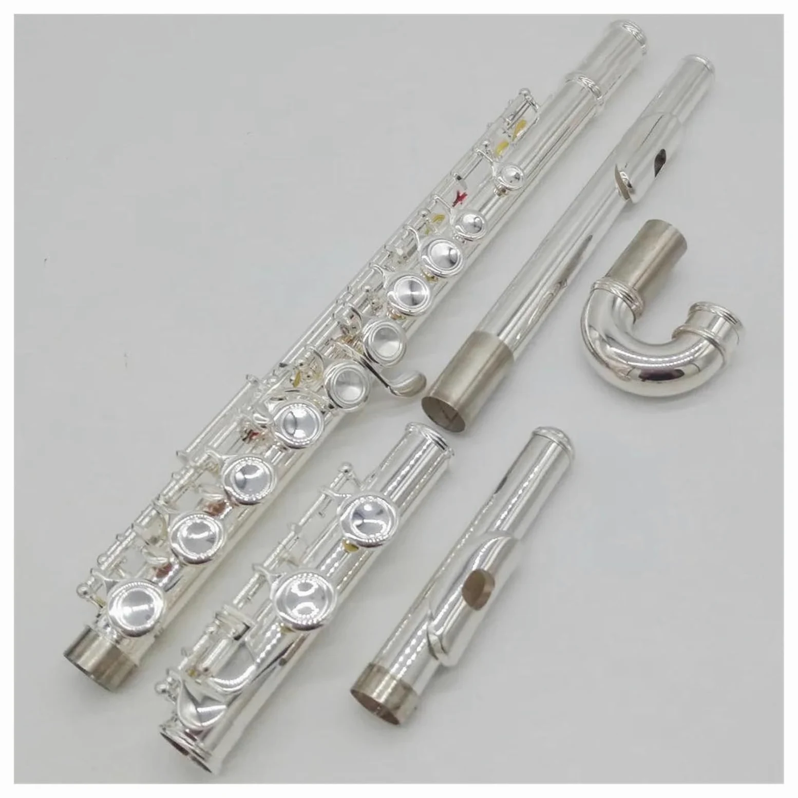 Professionale Flauto Traverso Flauto Placcato Argento Strumento Studente Testata Curva Flauti C Gamba 16 Fori Chiusi Chiave E Flauto