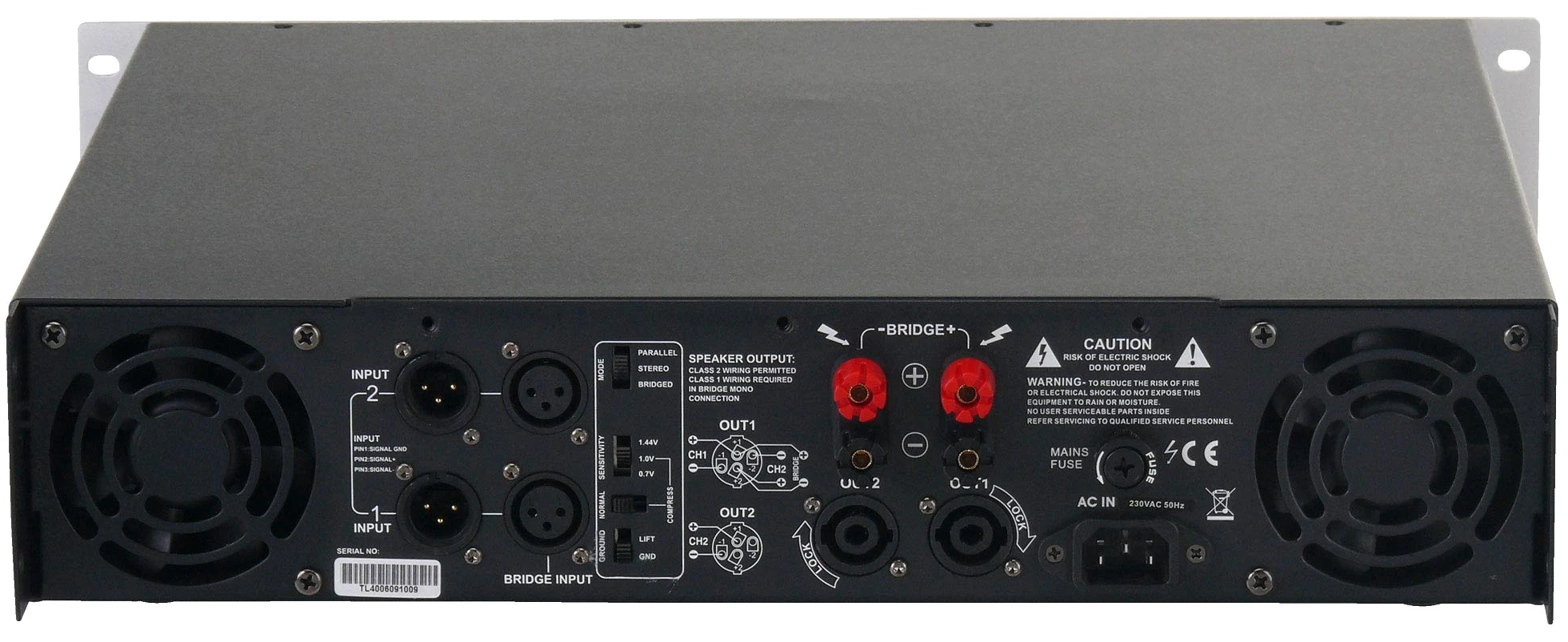 Pronomic TL-400 Finale - Amplificatore Stereo 2x1000W@2O - Ventola a Temperatura - Modalità Parallel, Stereo, Bridge - Circuiti Protezione - Uscita Class AB.