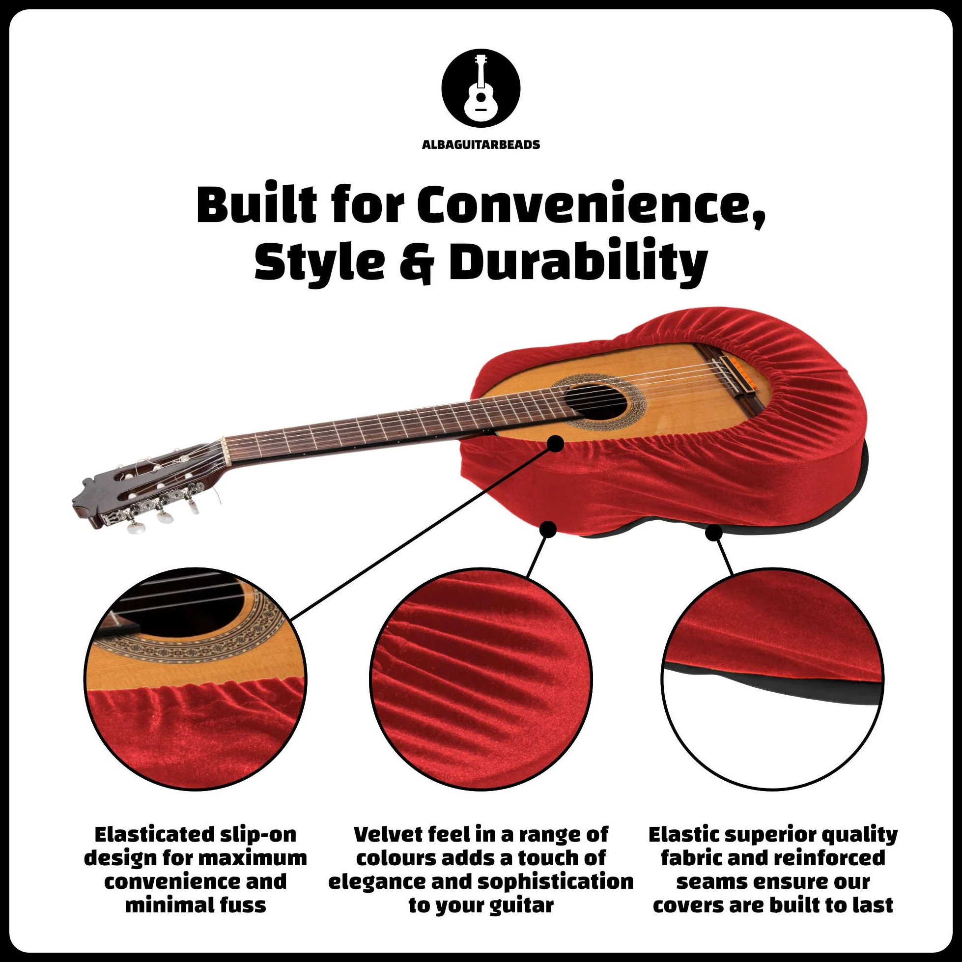 Alba Guitar Dust Cover - Involucro protettivo per chitarre classiche, cover in velluto antipolvere per chitarre acustiche e chitarre elettriche, Rosso