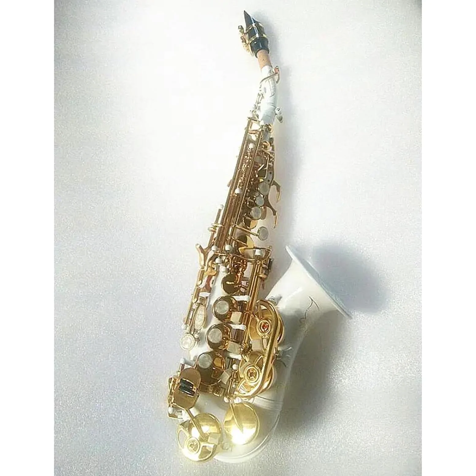 Professionale Sassofono Sassofono Soprano In Ottone B Sassofono Bianco Chiave Dorata Sax Soprano Curvo Accessori Completi Con Custodie