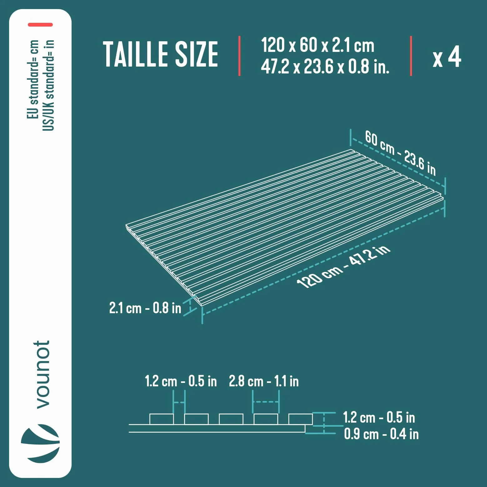 VOUNOT® Set da 4 Pannelli Fonoassorbenti 120x60x2,1 cm in MDF con Feltro di Poliestere Ignifugo, Pannelli Acustici da Parete 3D Isolamento Acustico per Soggiorno, Camera e Ufficio, Rovere Scuro